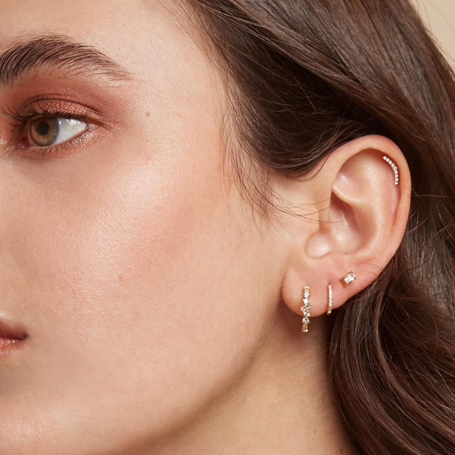 1 Pcs Moon Threadless Studs Earring for Women, 16G 14K Yellow/White Gold Flat Back Stud Cartilage Earrings, Helix Labret Lip Monroe Tragus Piercing Jewelry 6mm 8mm - Image 2