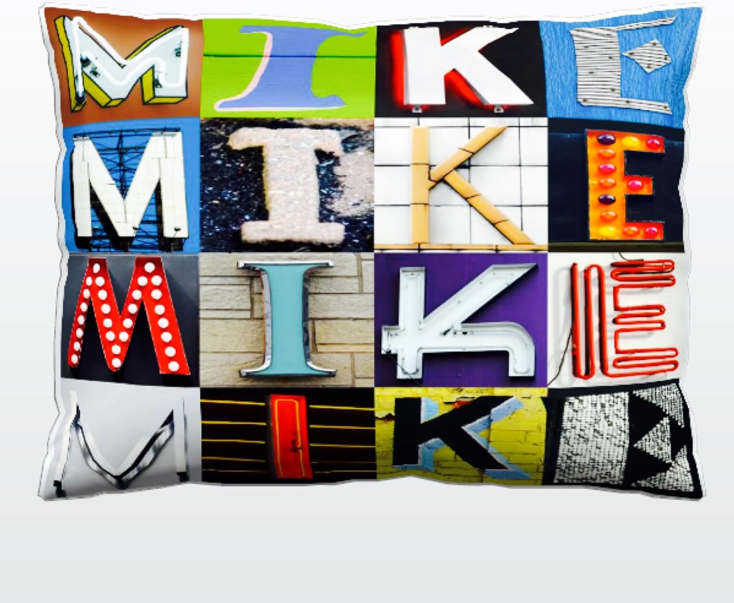 Personalized Pillow featuring the name MIKE in sign letter photos