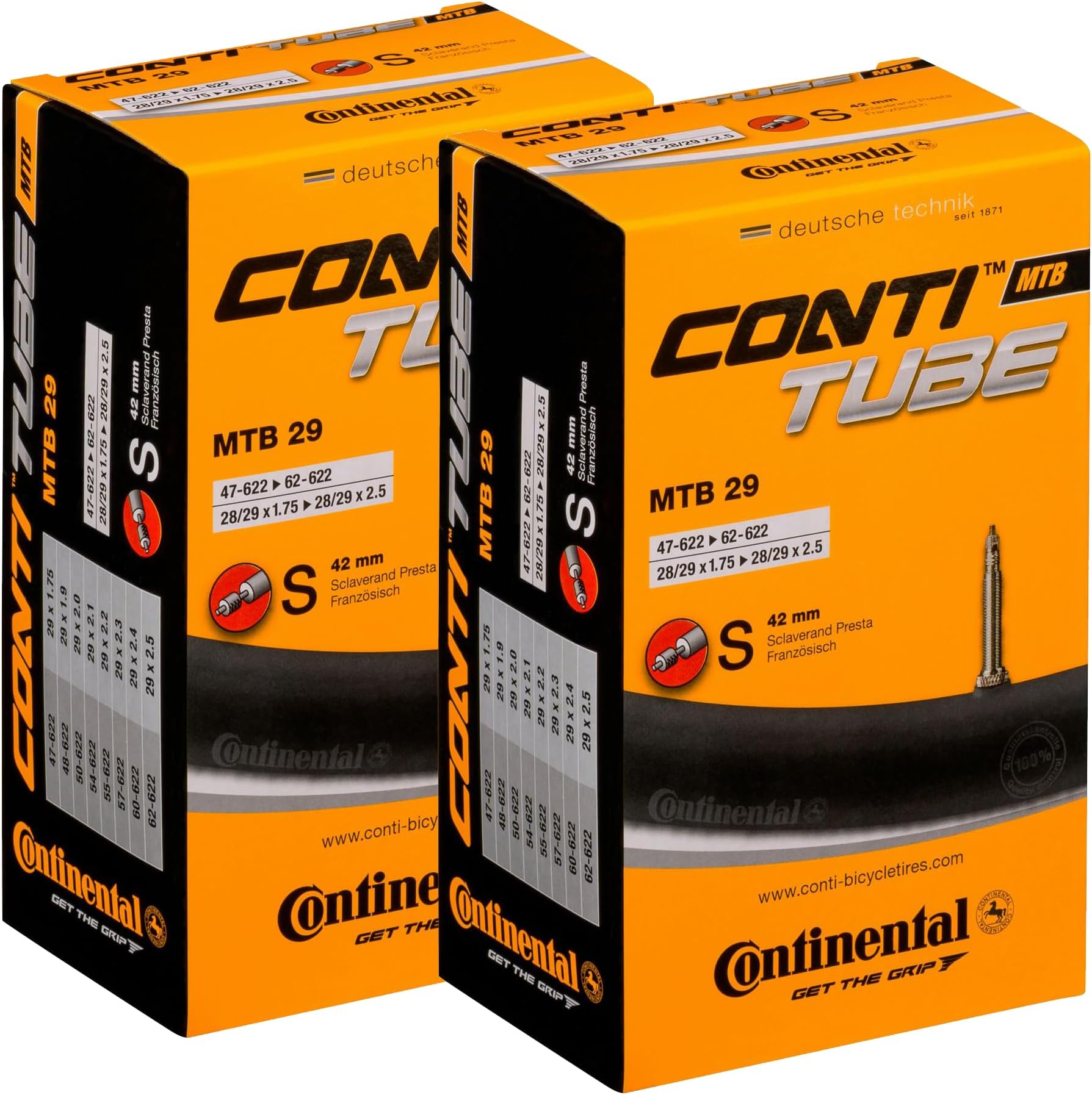 MTB 29x1.75-2.5" / 47-622 -> 62-622 Inner Tubes - 42mm Presta Valve (Pack of 2 Tubes)