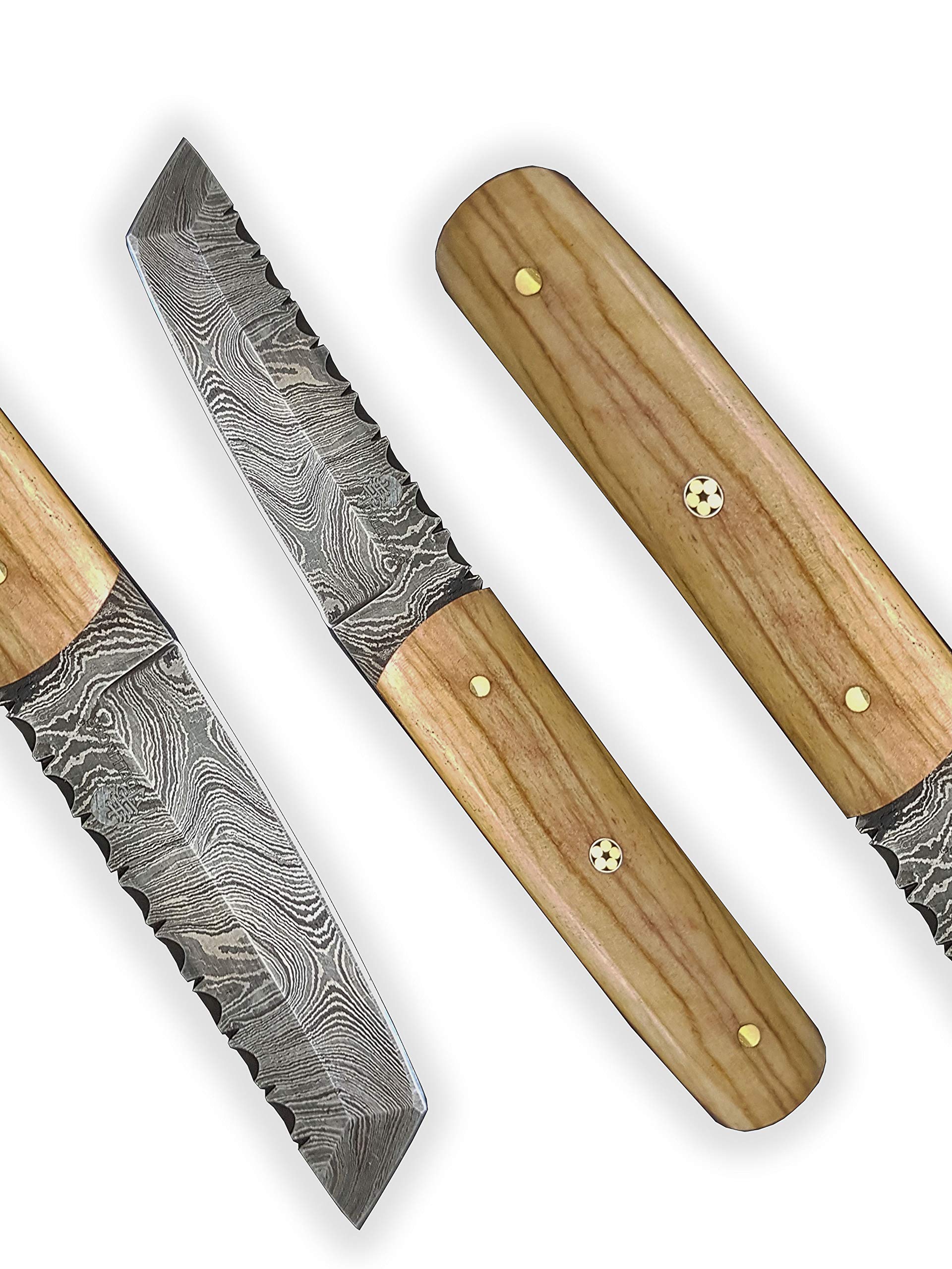 DELLINGER Mini Tanto nóż ze stali damasceńskiej, nóż ze stali damasceńskiej, nóż do użytku na świeżym powietrzu, nóż ze stali damasceńskiej, ostrze 75 mm, łącznie ze skórzaną pochwą