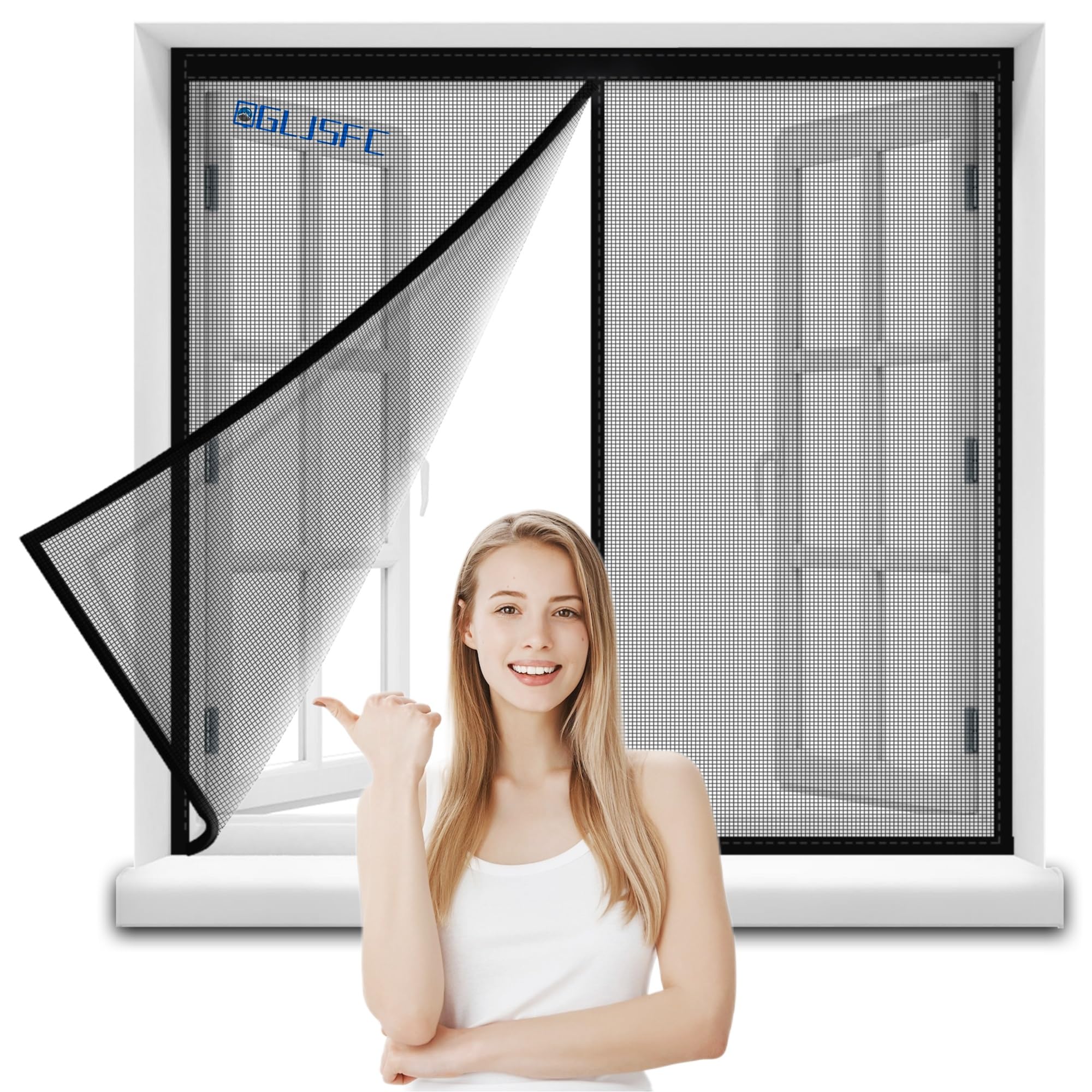 Qgljsfc Black Magnetic Fly Screen Window 80X110cm Anti Mosquito Door Curtain Mesh Seal Shuts Automatically With Embroidery Decor For Living Room Balcony Ventilation Keep Insects Out