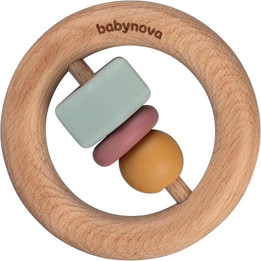 BABY-NOVA Anneau de Dentition Motricité en Bois et Perles de Silicone