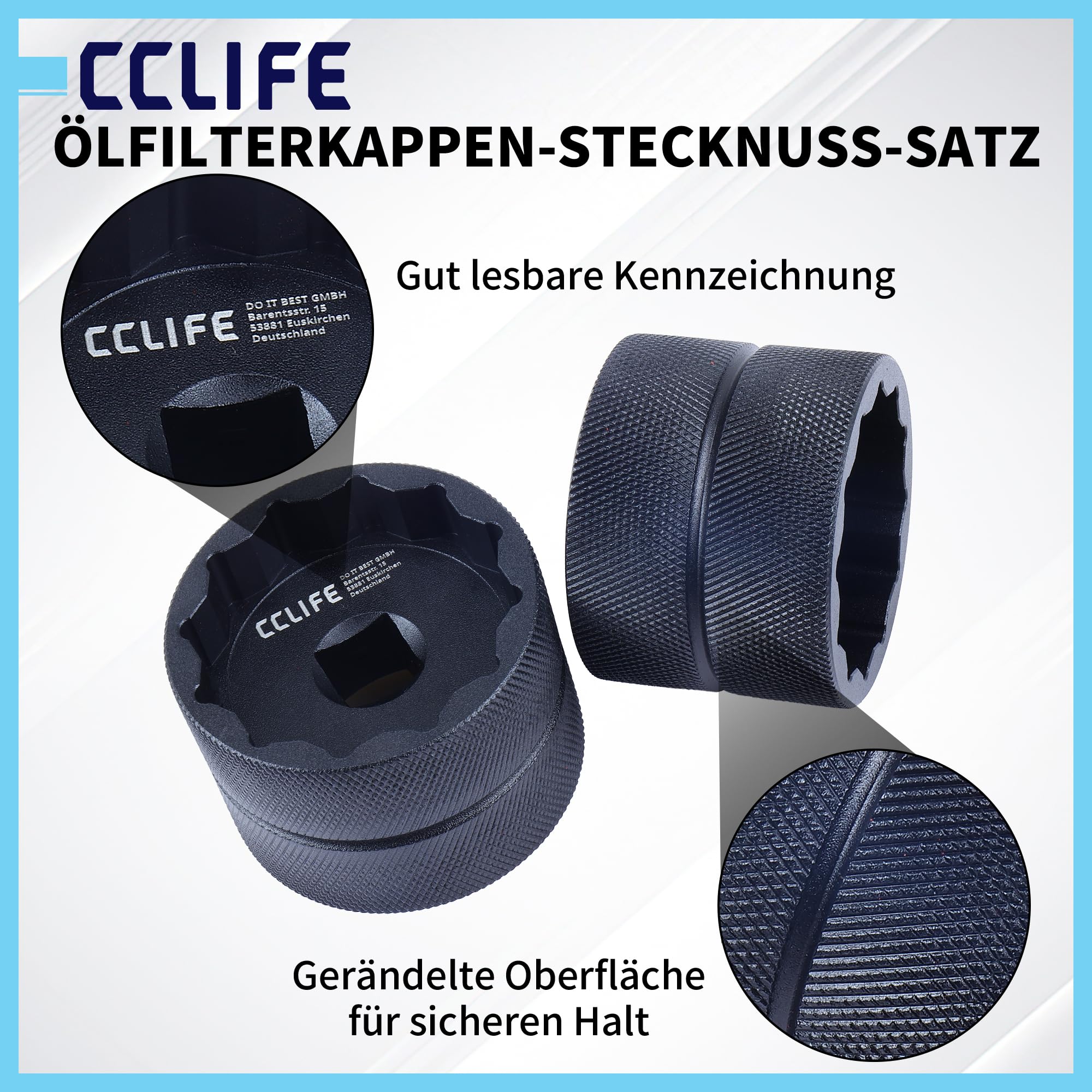 CCLIFE 8tlg Ducati Achsmutter Nuss Set, 55-28mm Radmutter Steckschlüssel | Profi 8tlg Set für Ducati Radwechsel. Inkl. 2-in-1 Kombi-Nuss & 12-/6-kant (55-28mm). Sicherer Ausbau für Vorder- & Hinterrad