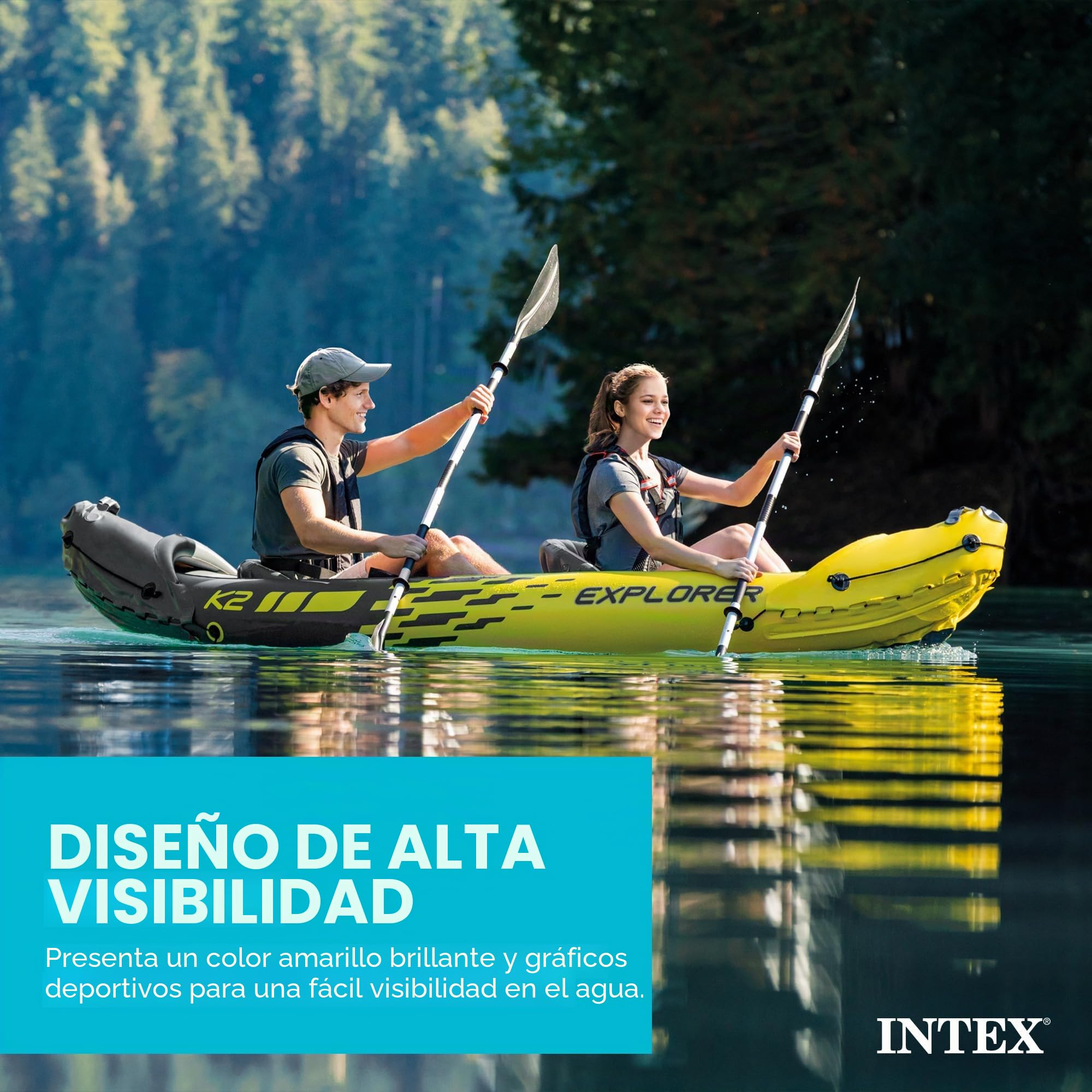 Intex Explorer K2 Kayak 2-Osobowy Nadmuchiwany Kajak z Aluminiowymi Wiosłami i Wysokowydajną Pompą