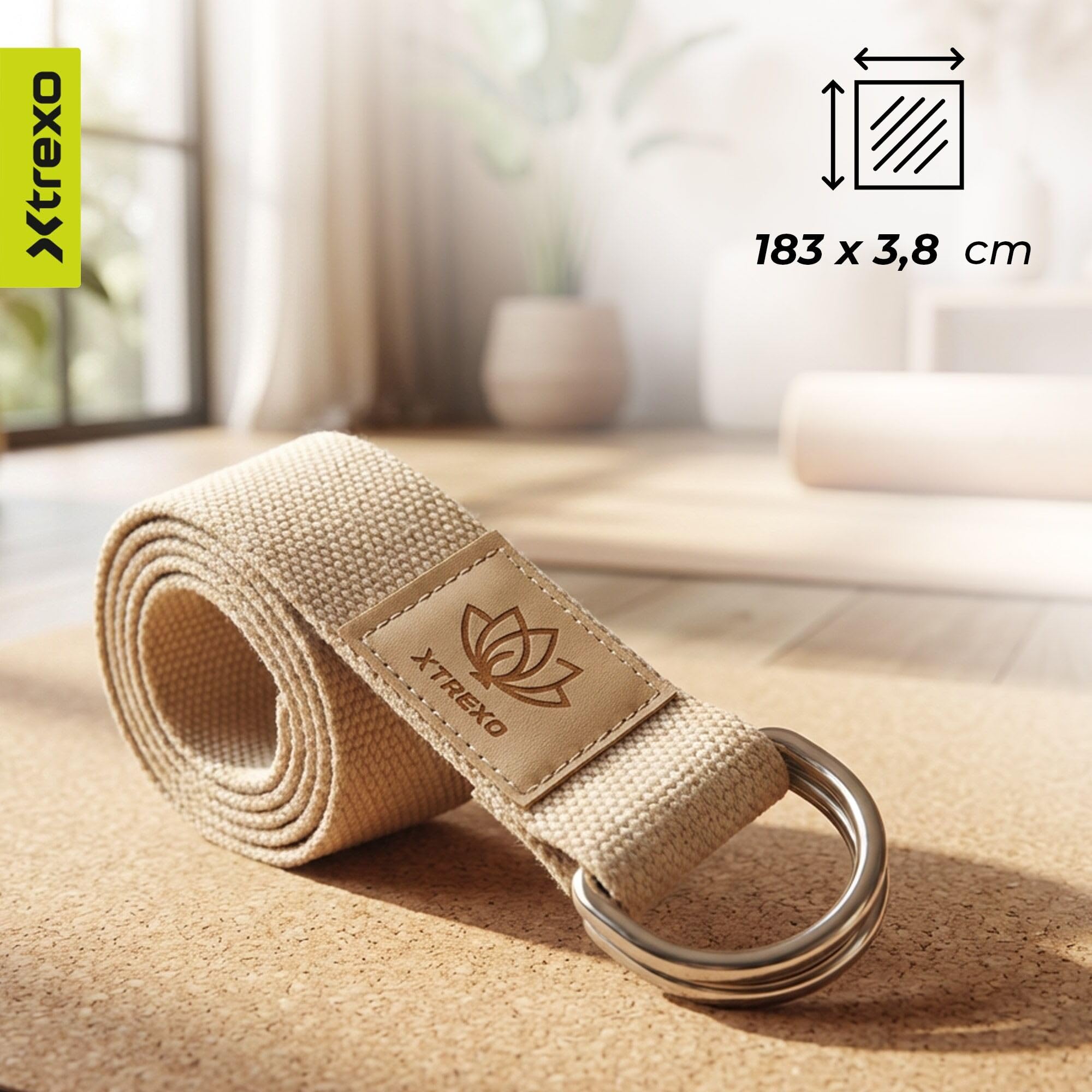 TREXO Sangle de yoga 183 x 3,8 cm - Boucle en forme de D - Réglage facile de la longueur pour différents asanas - Convient à différentes préférences - Accessoire idéal pour tout le monde
