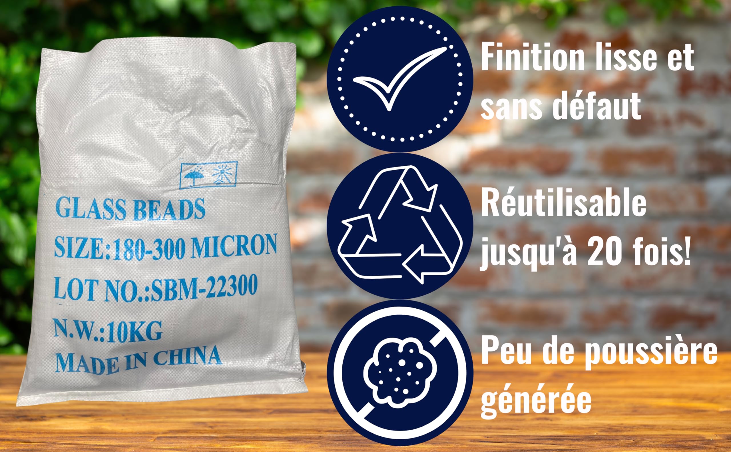 BPAC Microbilles de Verre Pour Sablage 10 KG - Microbilles à Utiliser avec Cabine de Sablage - Granulométrie 180 à 300 microns - Sac de 10 KG