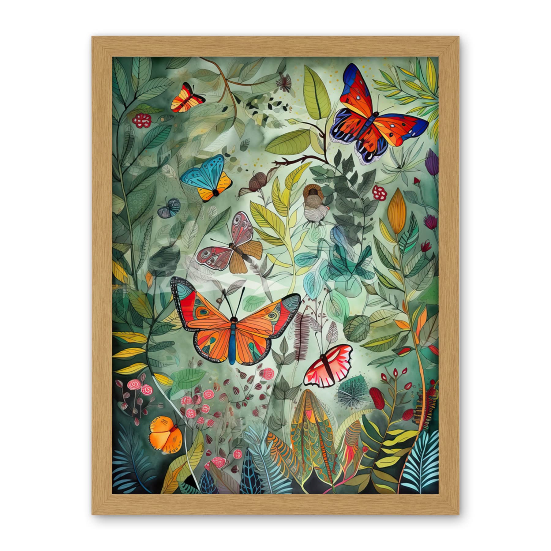 Artery8 Butterflies in a Spring Field Modern Folk Art Artwork Framed Wall Art Print 18X24 Inch