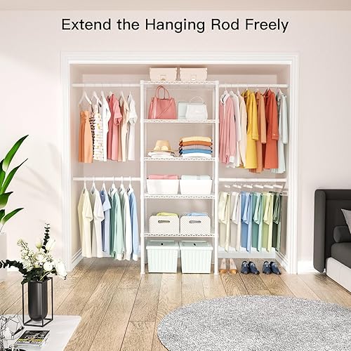 Miniatura 2 de Ulif M2 - Sistema organizador de armario, 5.9 pies de altura montado en la pared, con 4 barras de suspensión expandibles, 5 estantes en 23.6