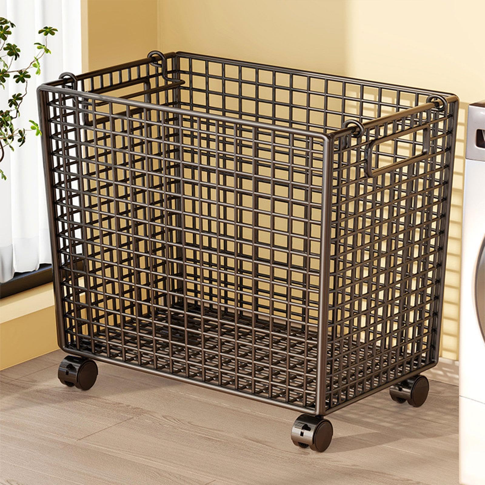 Cesto portabiancheria con ruote, organizer per carichi pesanti con maggiore flessibilità, cesto portabiancheria con ruote in rete, contenitore