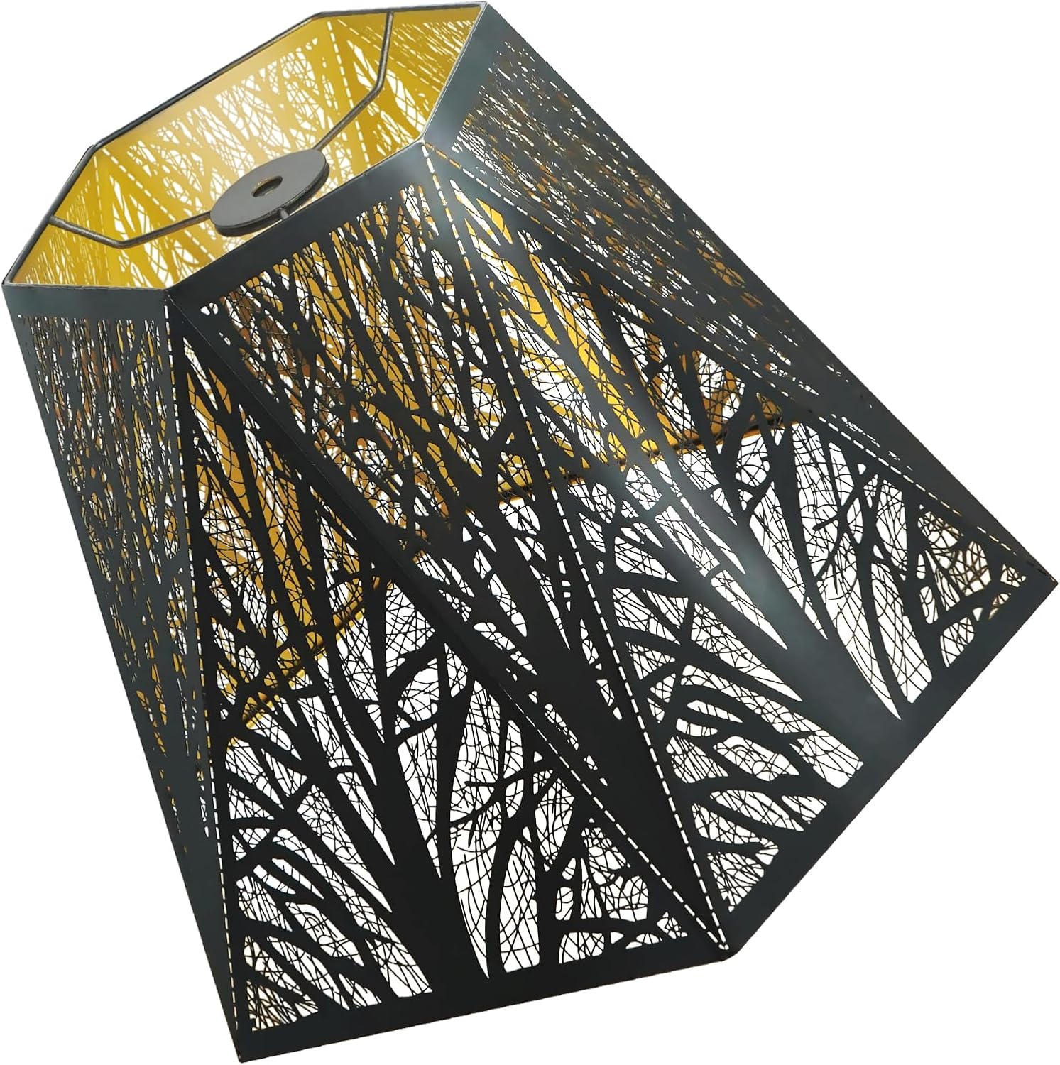 Metal Lamp Shade, Hexagon Forest Pattern Small Lampshade with Table Lamps and Floor Lamps, outdoor lamp shade,6 x 12 x 7.8 Inch, 7 x 13.8 x 9.5 Inches, Vintage lamp shade (Black/Gold)