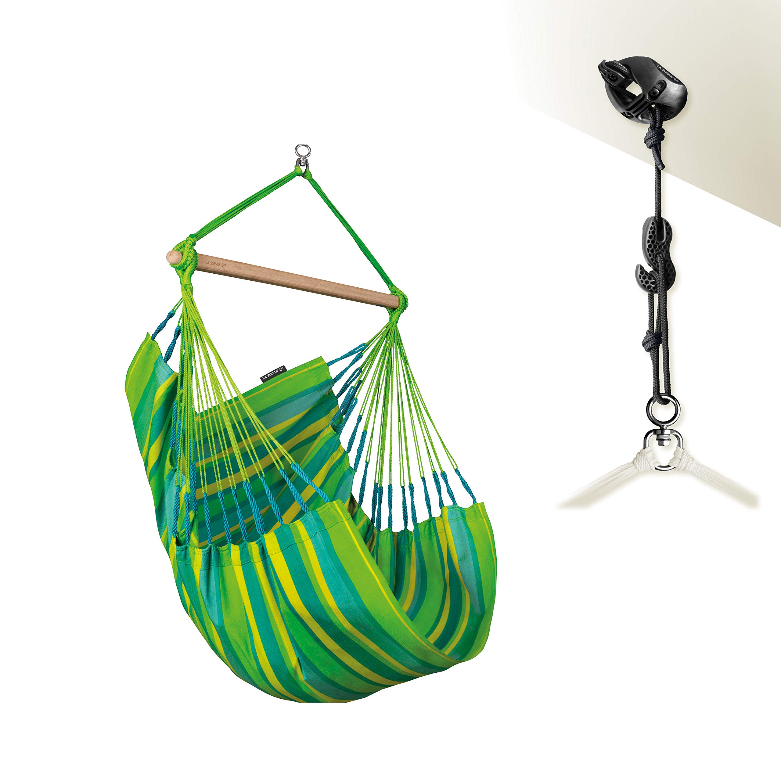 La siesta® - Domingo Hängesessel Basisgröße - Wetterfest mit Bambusholz, 360° drehbar, großzügige Maße - Bequemer Hängesessel. (Lime)