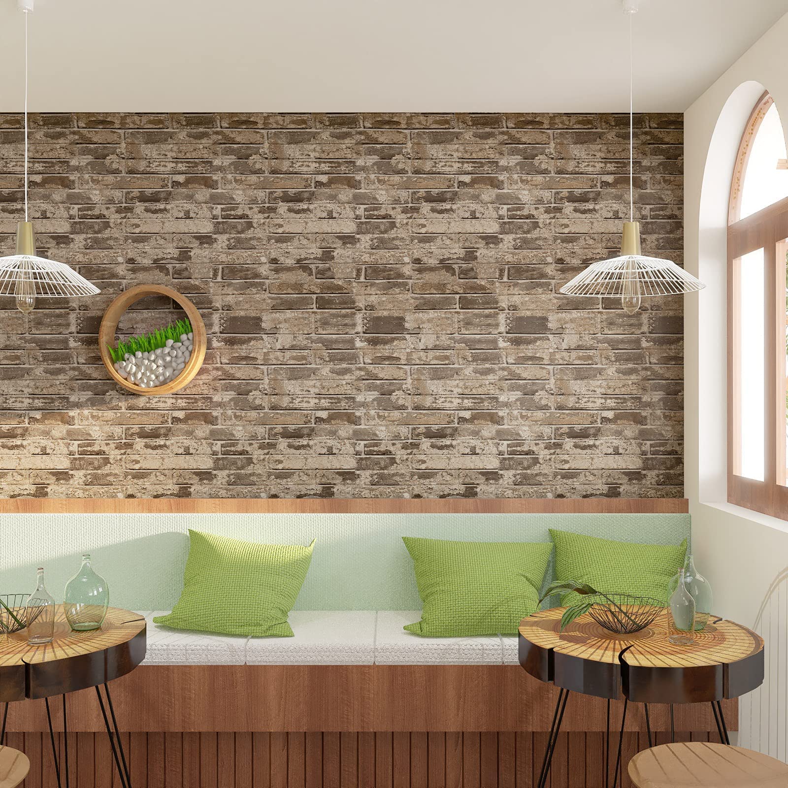 VEELIKE 超厚手 壁紙シール レンガ調 リメイクシート ブラウン 厚手 カ | VEELIKE レンガ調 壁紙シール のり付き リメイクシート