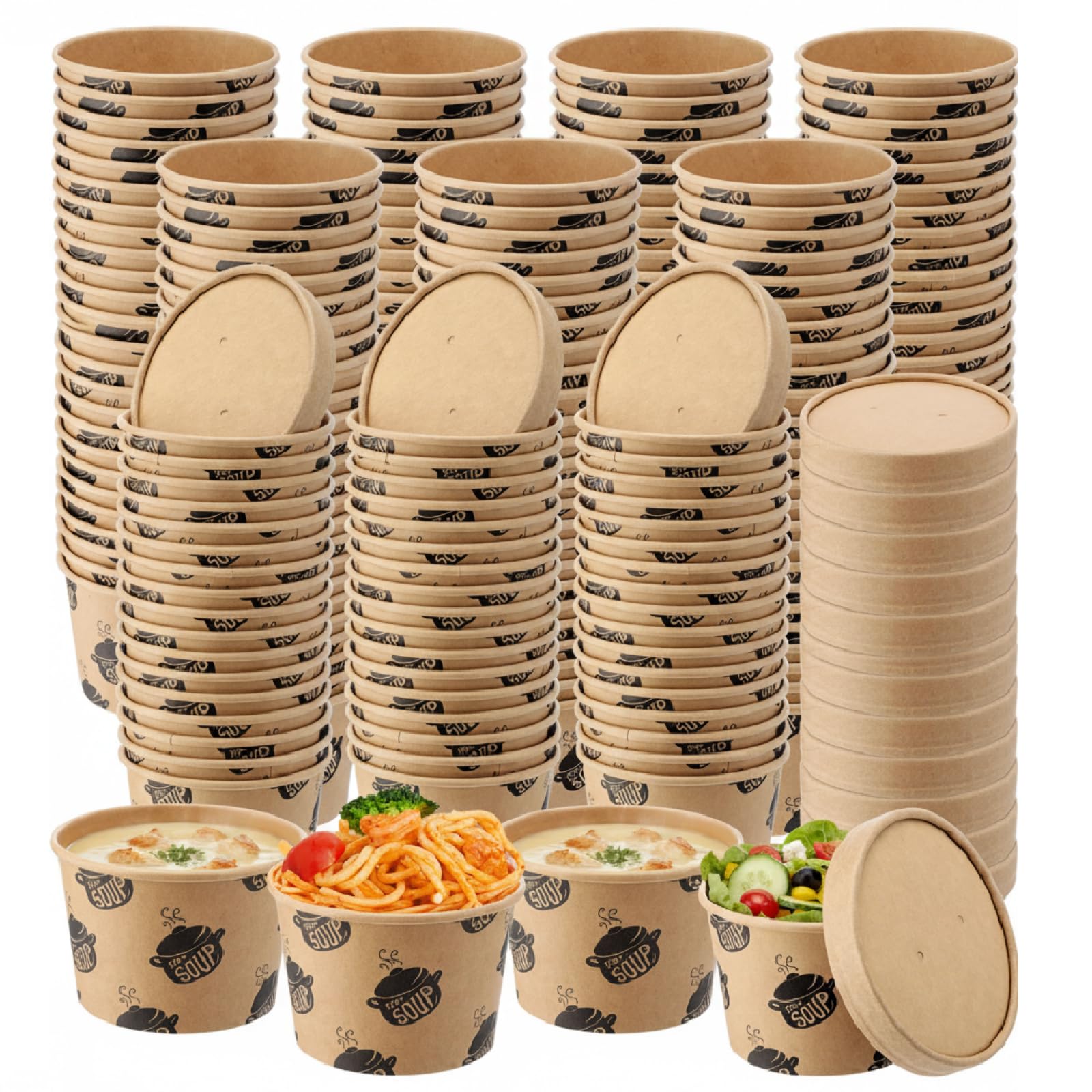 100 Pcs 8 oz Halloween Paper Soup Containers with Lids Disposable Kraft Paper Food Container Hot and Cold Soup Bowls for Halloween Thanksgiving Ice Cream Yogurt Restaurant Party Picnic
