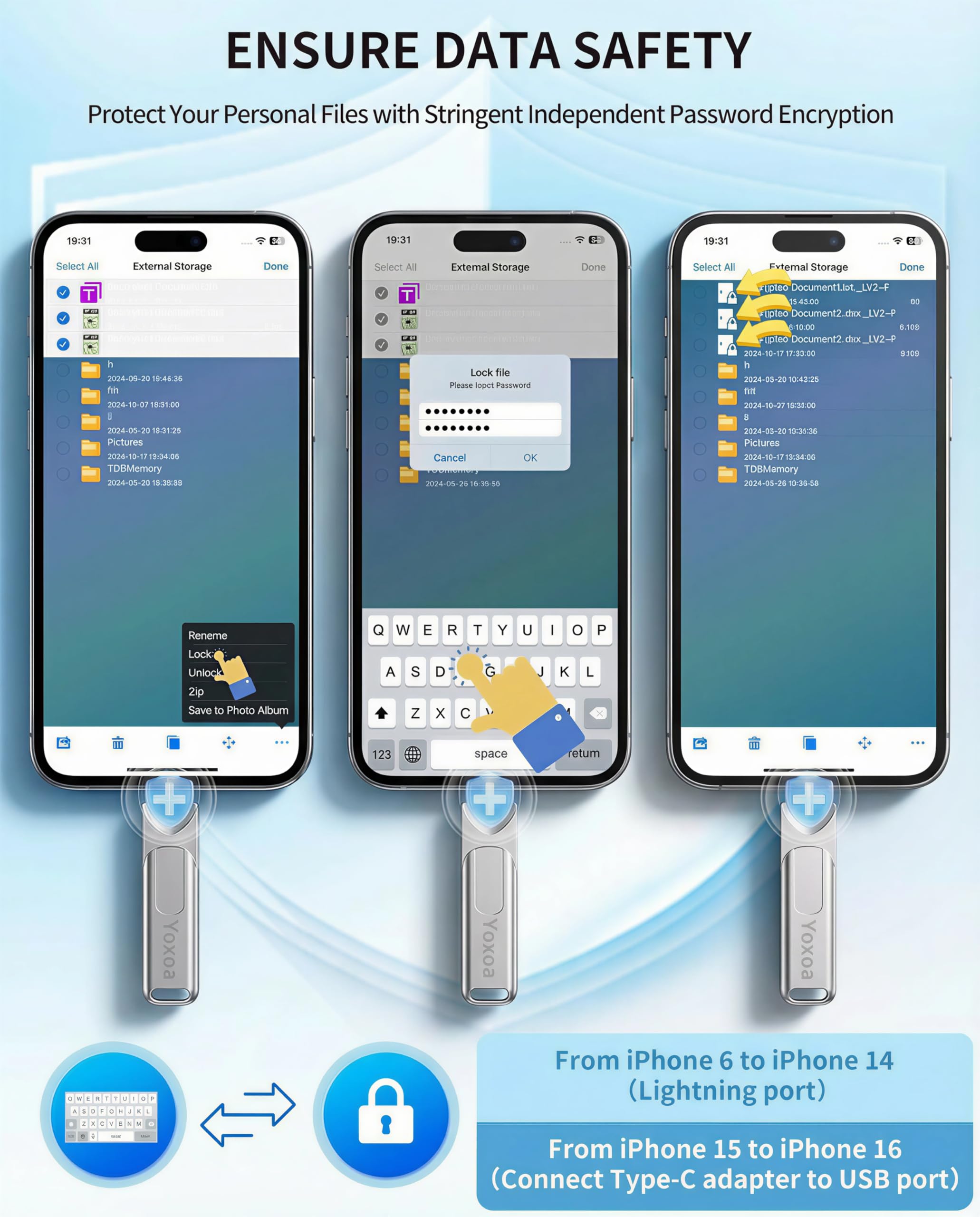 Chiavetta USB da 512 GB certificata MFi per iPhone e iPad, ad alta velocità, per archiviazione di memoria esterna, backup e trasferimento di file, chiavetta USB per iPhone/iPad/iOS/Android/PC (spazio
