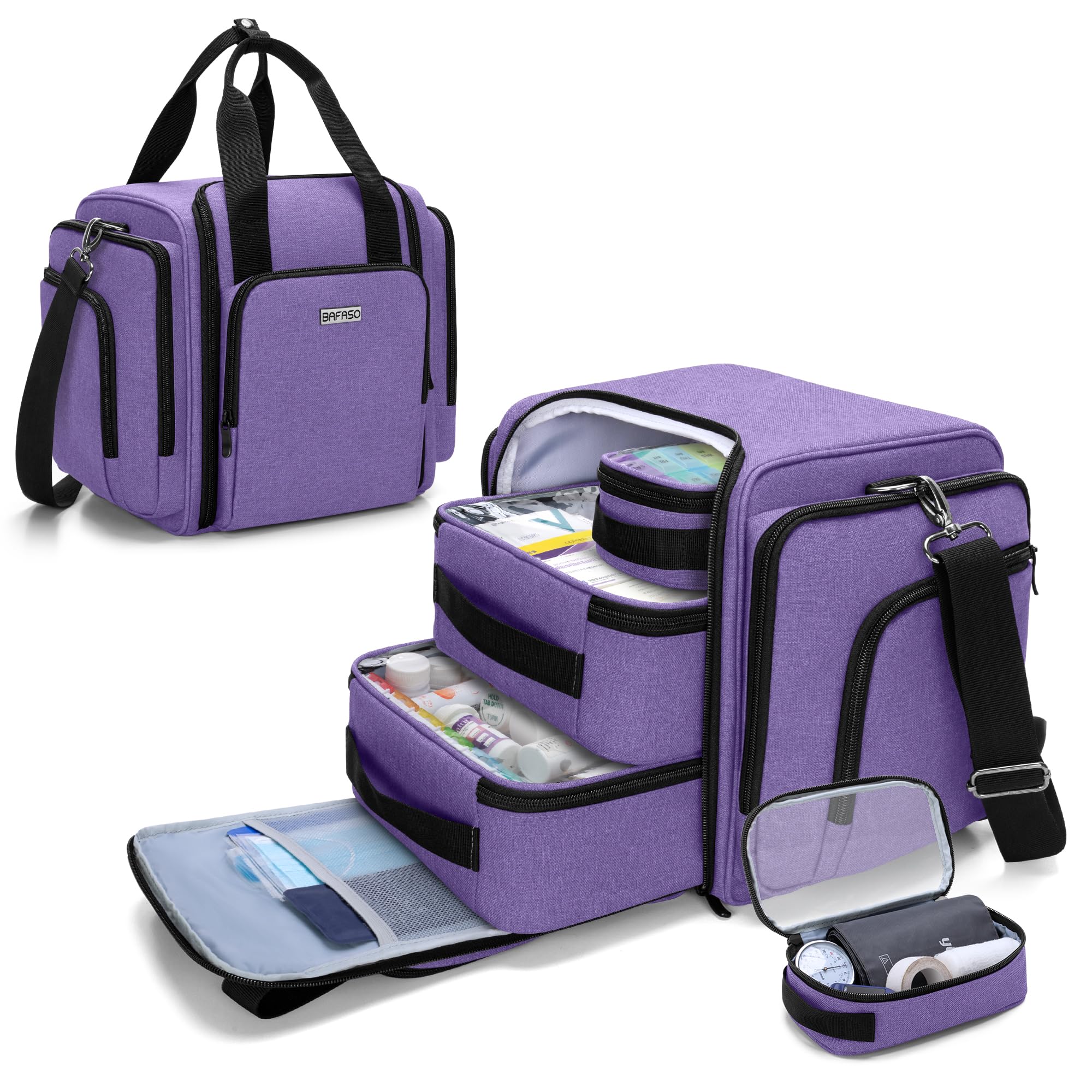 BAFASO Large Pill Bottle Organizer with 4 Inner Removable Pouches Medicine Bag Come with Shoulder Strap Bag ONLY