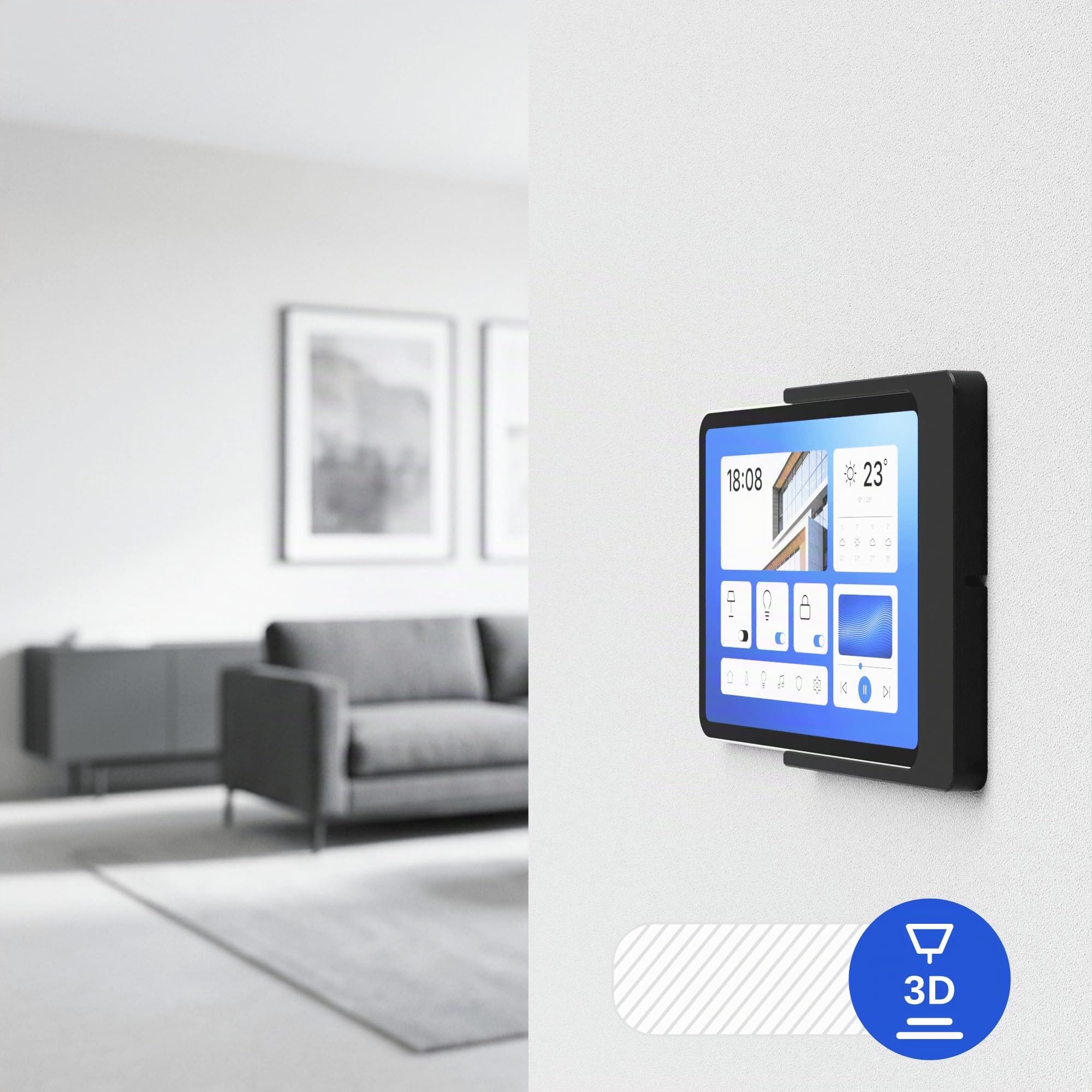Support Mural Tablette pour iPad 10/11 gén (10,9/11 Pouces, 2022/2025) - Fixation Ultra-Plate et sur Mesure pour Écran Domotique et Tableau de Bord - Passe-Câble Intégré - Noir