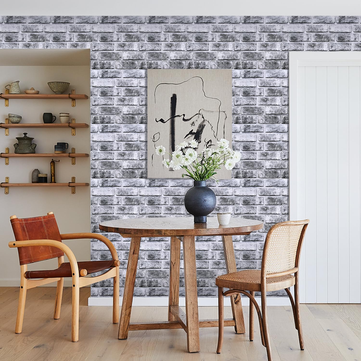 Commomy Panneaux Muraux 3D Fausse Brique Murale, Panneau Mural Décoratif Revêtement Mural, 10 Pièces, 30x30 cm, Dalle PVC Adhesive Murale Pour Salon Chambre à Coucher Cuisine Décoration Intérieure
