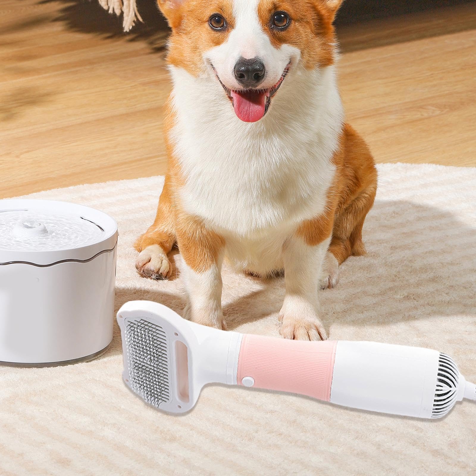 1 Sèche-Cheveux pour Chiens Combinaison Brosse Lisseuse Séchage à Température Réglable Adapté Au Brosser Portatif Animaux de Compagnie Entretie, Rose