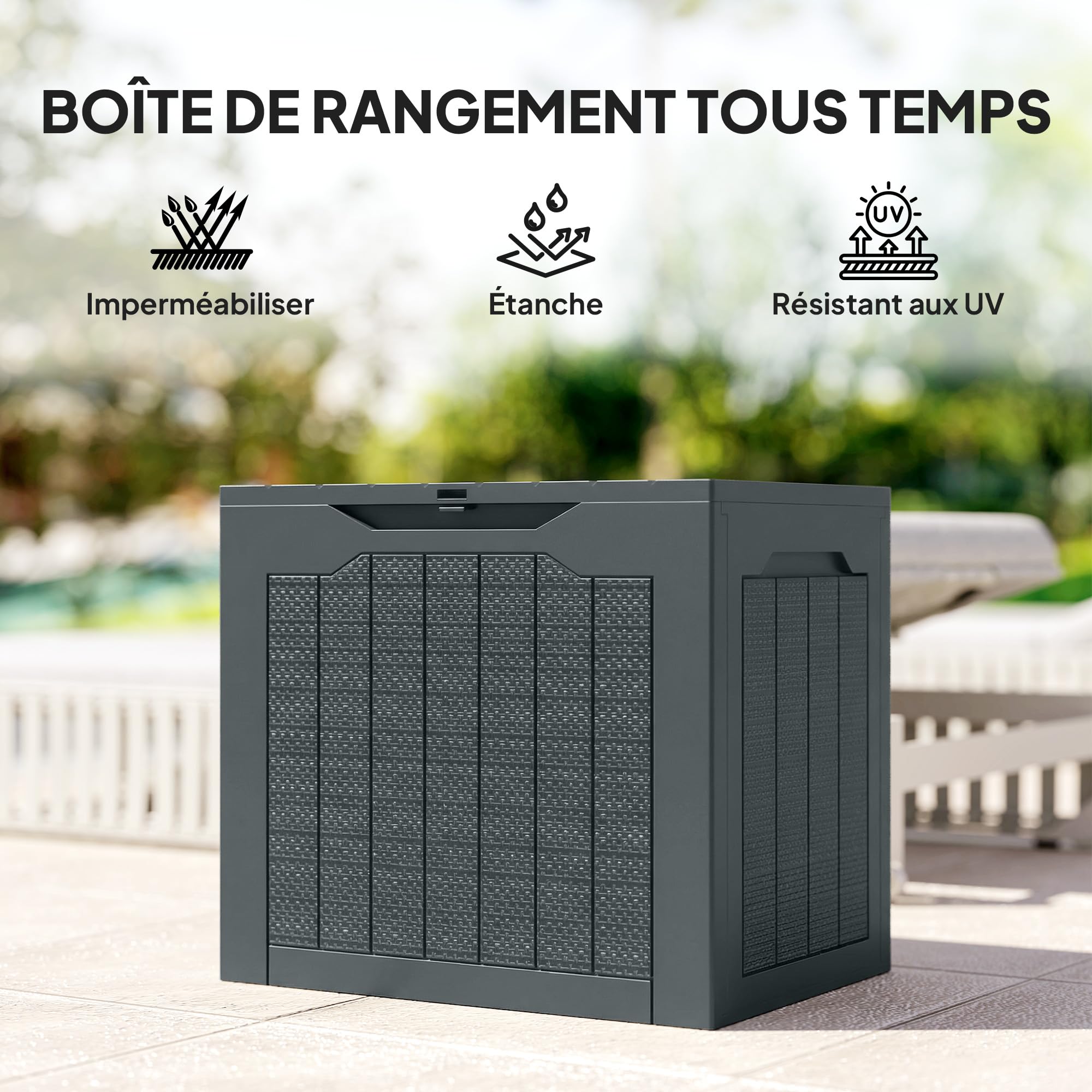 Outsunny Caja exterior 30 Galones con asas, gris oscuro