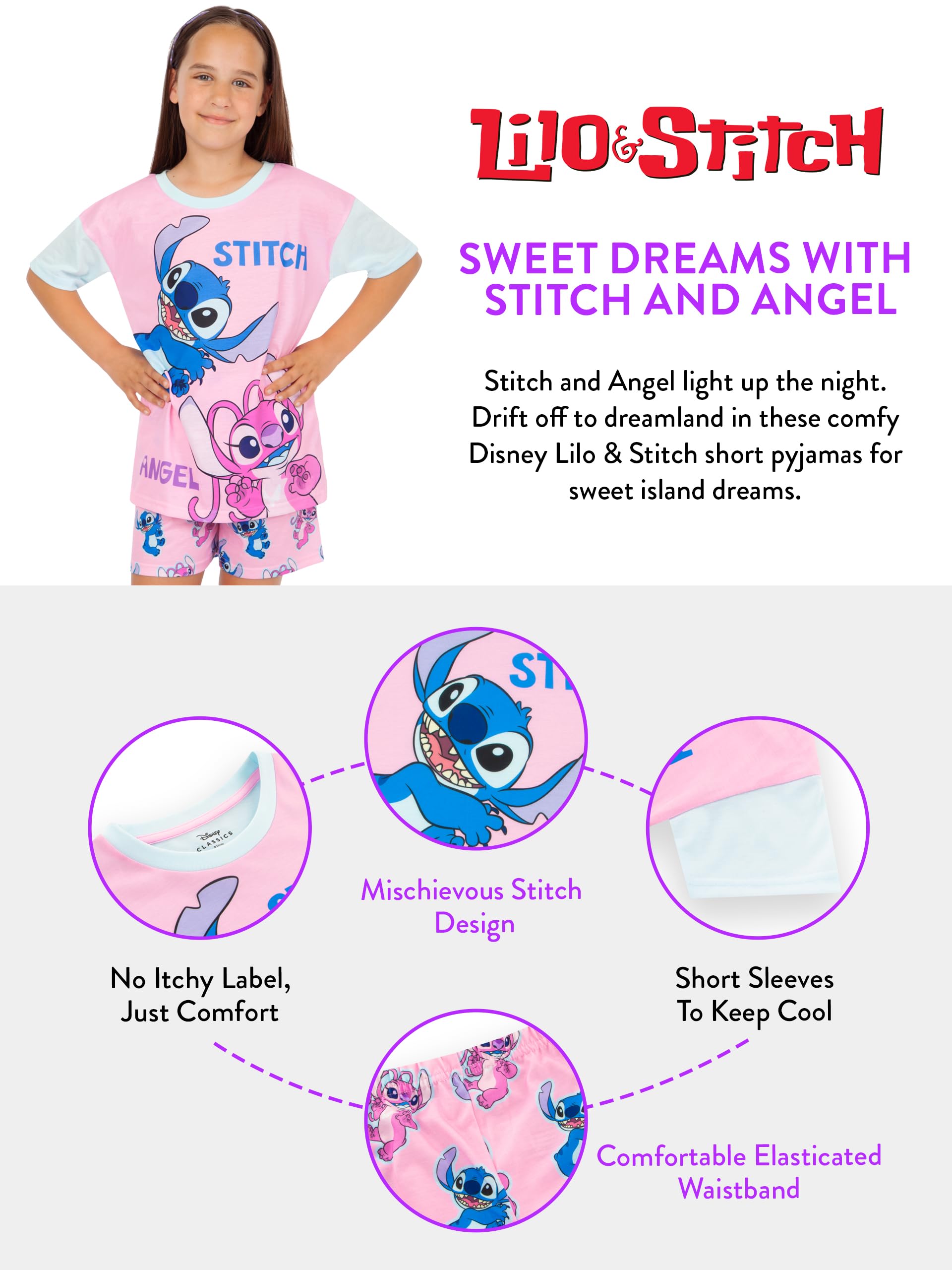 Disney Schlafanzug | Stitch Pyjama Mädchen | Madchen Schlafanzug Kurz