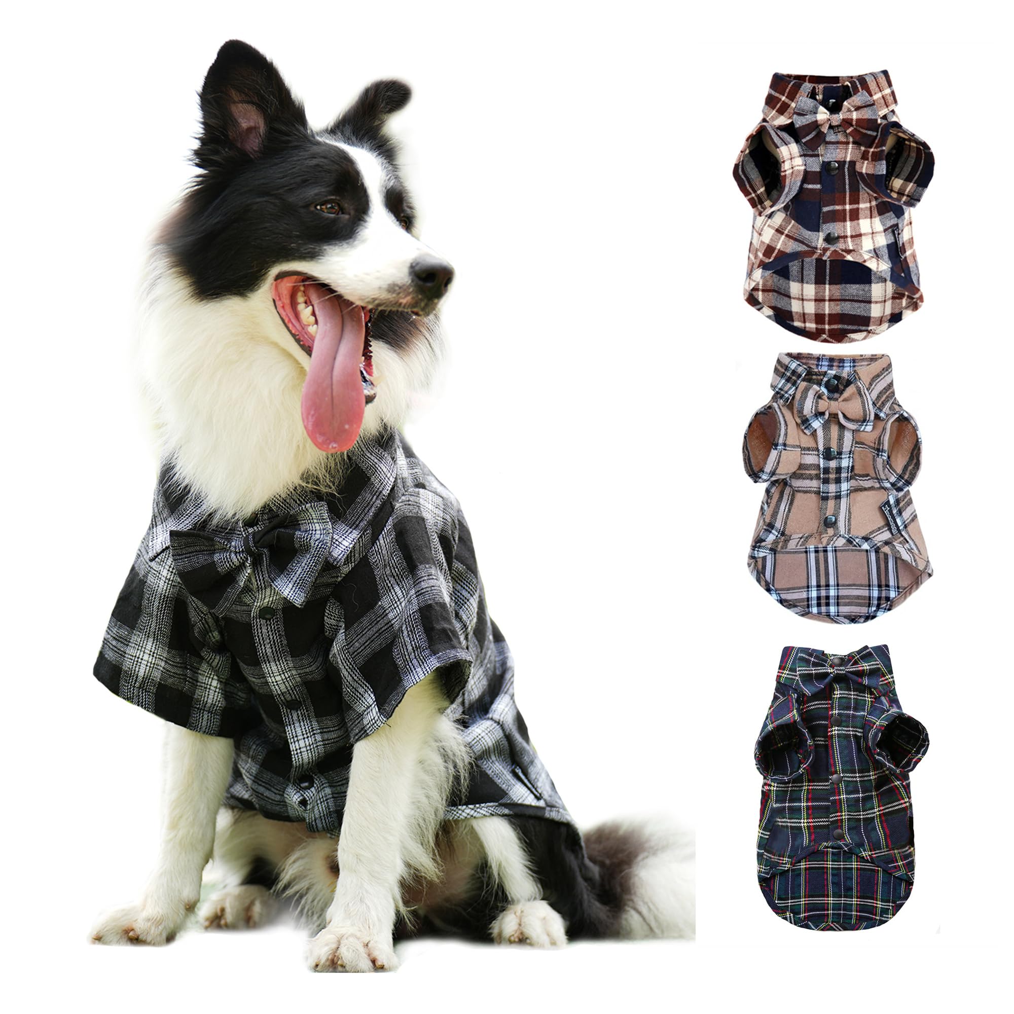 Pet Shirt Clothes for Dogs and Cats, Plaid Cotton Polo Shirts Adorable Casual Pet Apparel T Shirts (Black&White, Small) — image 1