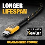 DEWALT Heavy Duty USB C Cable, Premium Braided Nylon USB A to Type C Charger Cable Fast Charging for iPhone 17/16/15 Series, Samsung Galaxy S10 S10+ / Note 9, LG V30 (USB 2.0, Black)