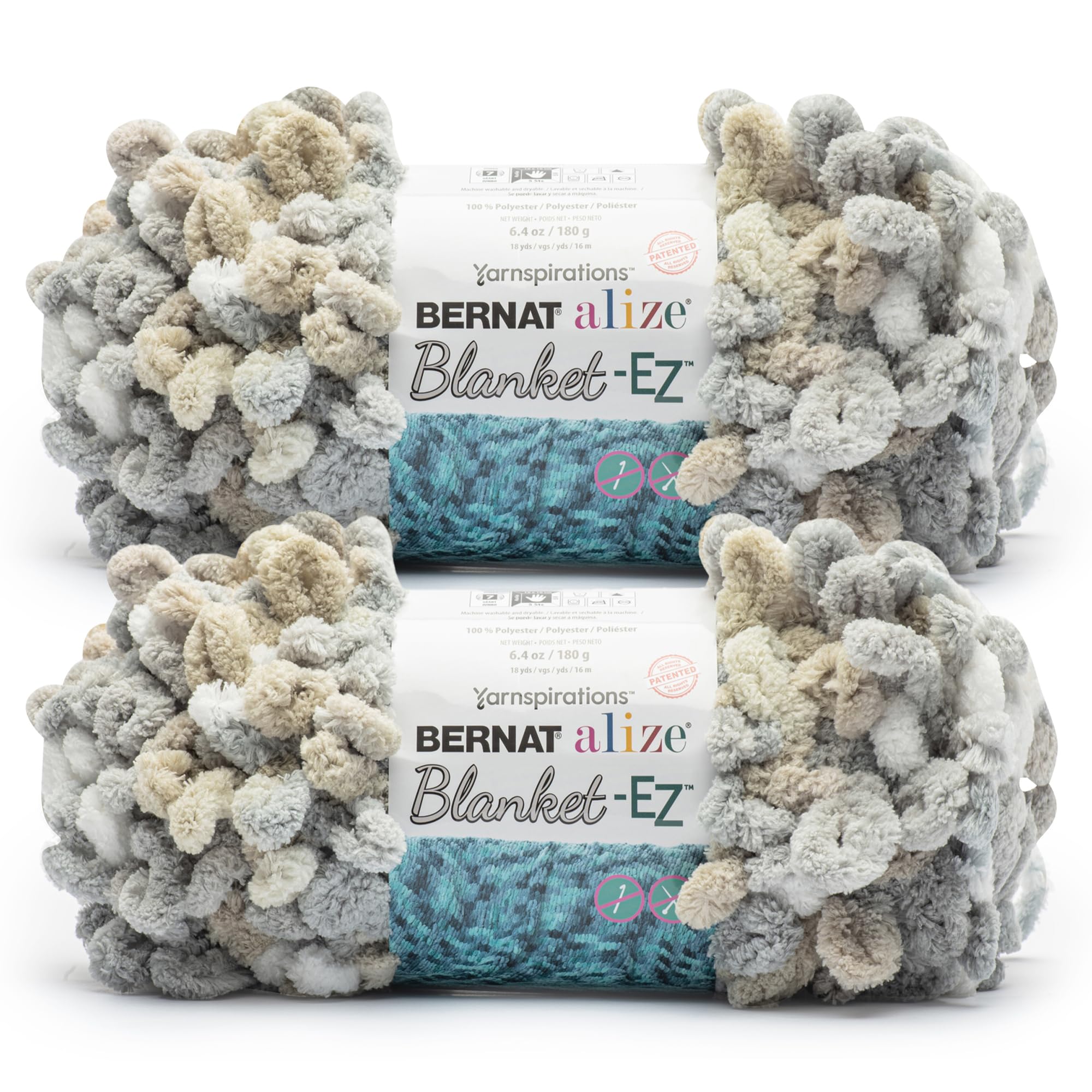 Bernat Alize Blanket Sandbox Yarn - 2 Pack of 180g/6.4 oz - 100% Polyester - #7 Jumbo - 18 Yards - Chunky Yarn for Hand Knitting/Crochet