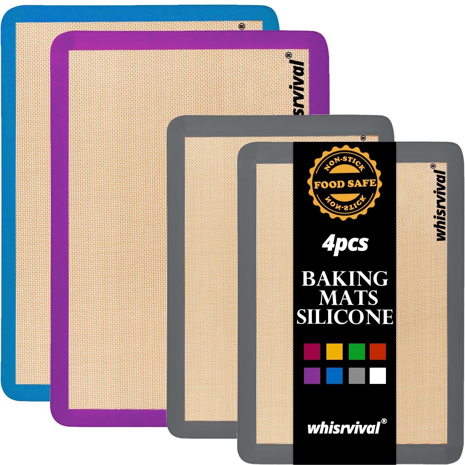 Paquete de 4 alfombrillas de silicona antiadherentes, aptas para alimentos, resistentes al calor, 2 medias y 2 cuartos (morado, azul, gris)