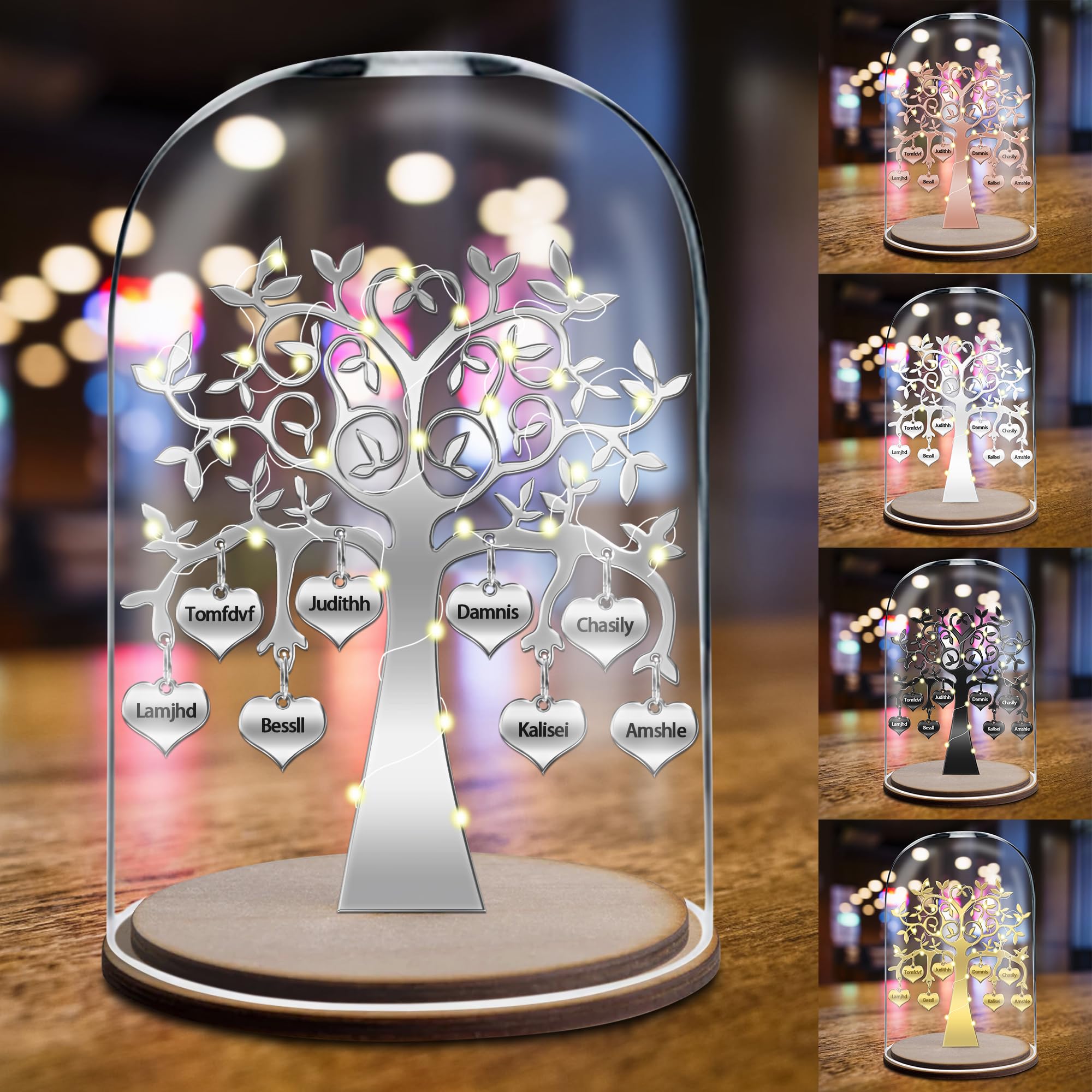 BFHEFGSUU Personalised Family Tree Night Light Custom 1-8 Names Sign Glass Dome LED Light Gift for Mom Grandma Family Mother's Day Birthday (Style 12)