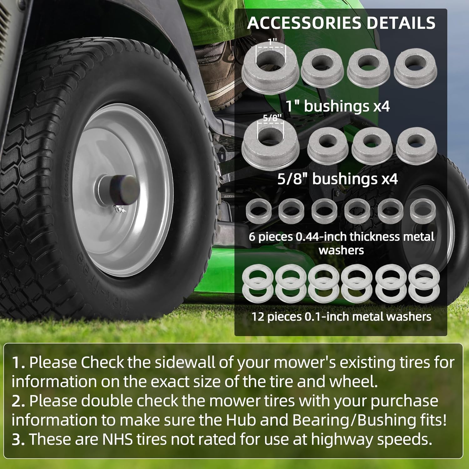 AR-PRO (2-Pack) 16x6.50-8 Flat Free Tire and Wheel, Solid Lawn Mower Tire with 3"-4.3" Centered Hub & 3/4" Bushings, Compatible with Riding Mower Graden Tractor