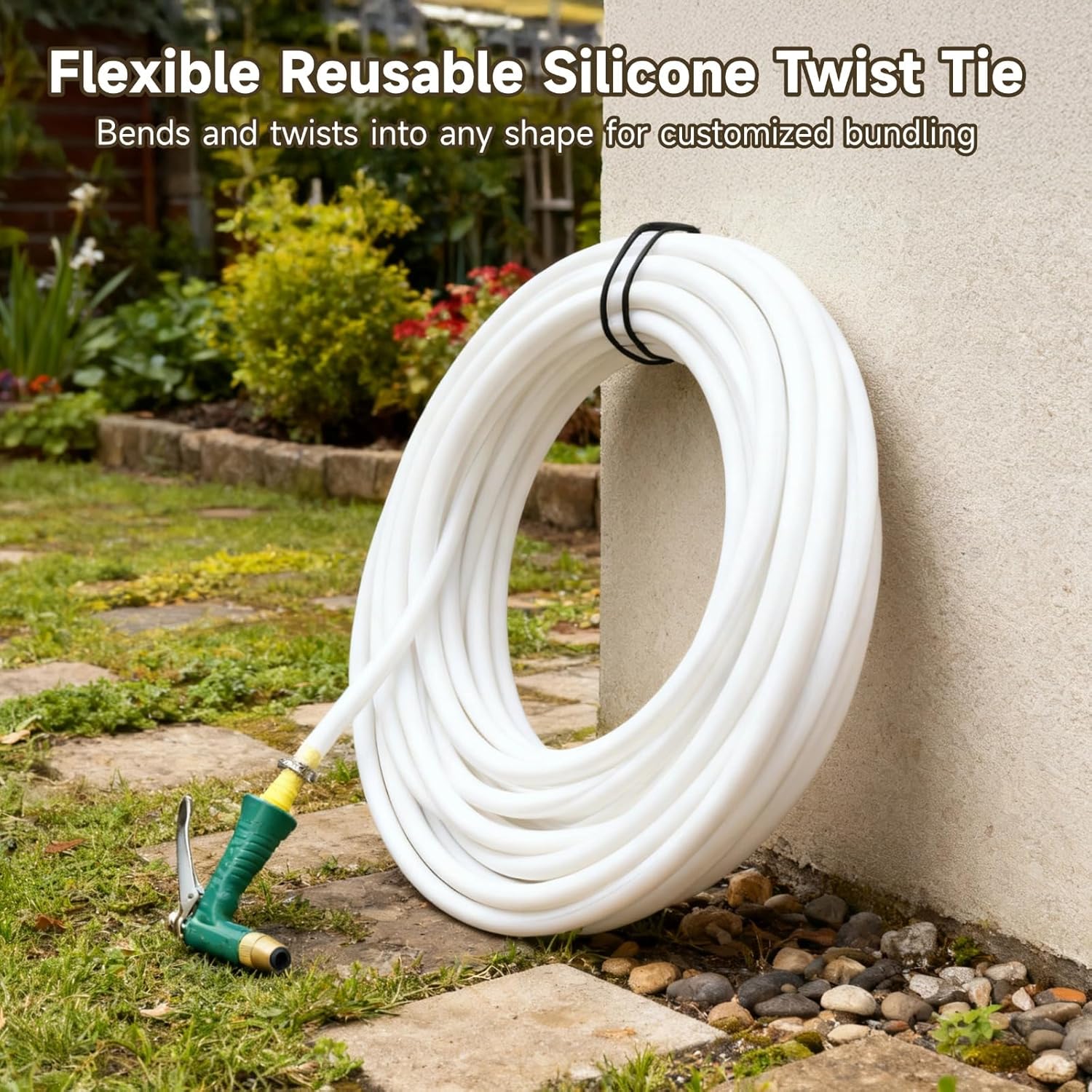 8 PCS Reusable Silicone Twist Ties, 32 x 0.2 in Bendable Heavy Duty Black Silicone Ties with Inner Iron Wire, Flexible Cord Organizer for Bundling, Securing, Outdoor Indoor Multi-Purpose Use