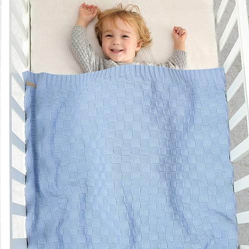 Miniatura 2 de LAWKUL Manta para bebé, manta de punto a cuadros para recién nacidos, suave y aireada para recepción, unisex, 40 x 30 pulgadas