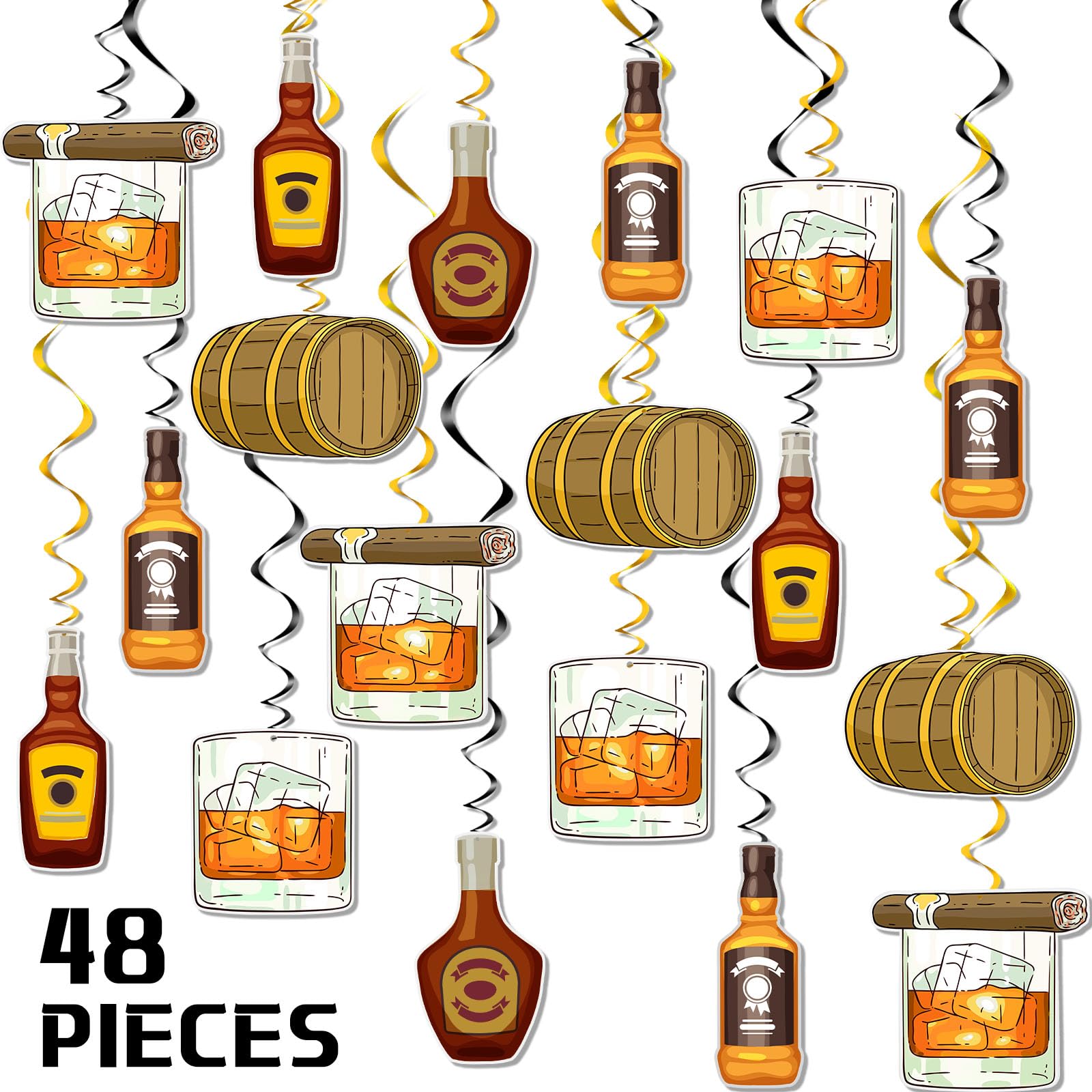 48 Pcs Whiskey Birthday Party Decorations for Men Aged to Perfection Party Supplies Whiskey Hanging Swirls Beers Theme Streamers 50th 40th 30th Birthday Decorations