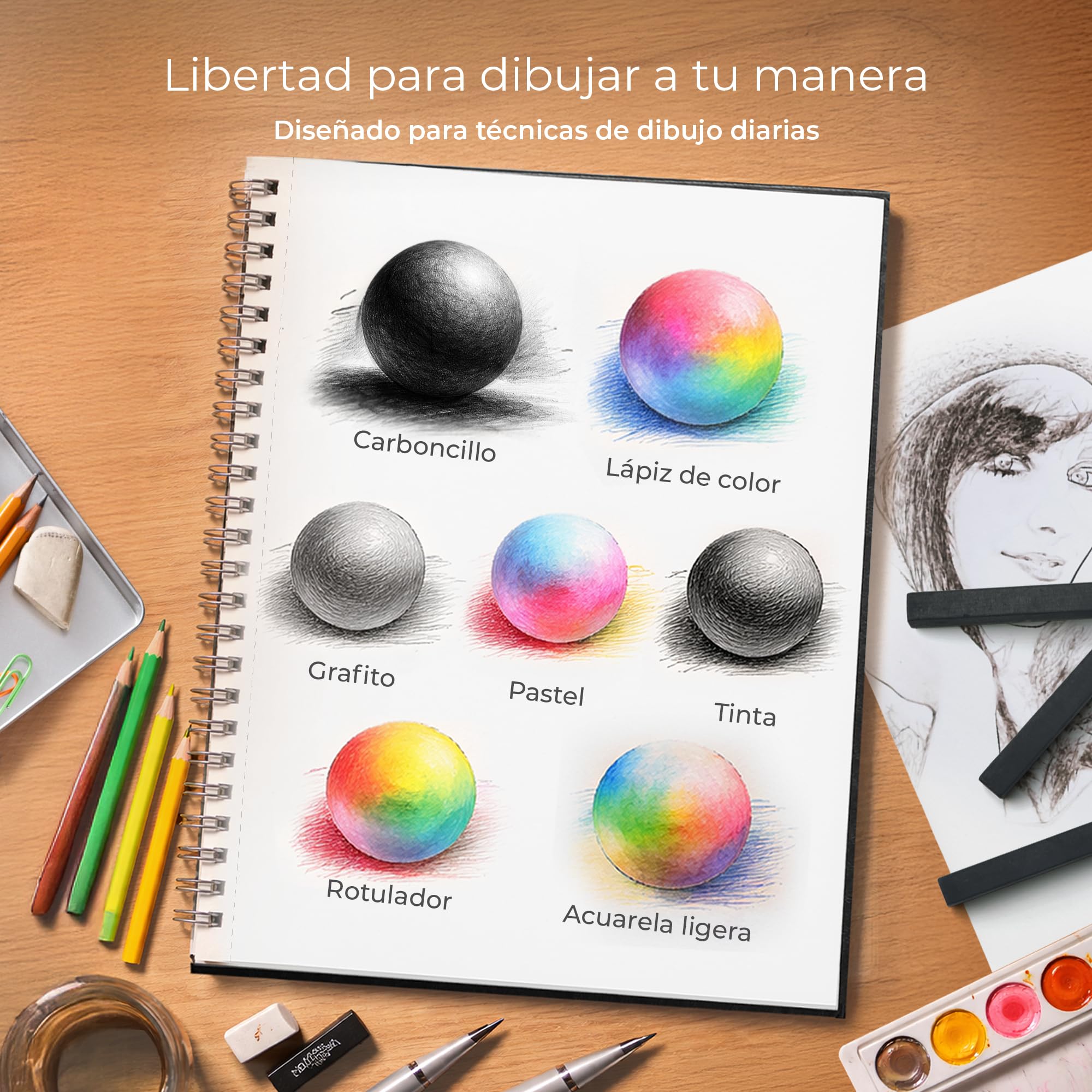 DIYIDEA Cuaderno de Dibujo A4 200 g/m² – 100 Páginas, Espiral Tapa Dura – Bloc de Dibujo para Lápiz, Carboncillo, Grafito y Pastel – Para Principiantes y Profesionales