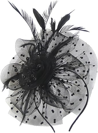 UTOWO Fascinators Hat Women Feathers Mesh Ribbons Kentucky Derby Hat Tea Party Hats with Clip Flower Mesh Knot Veil