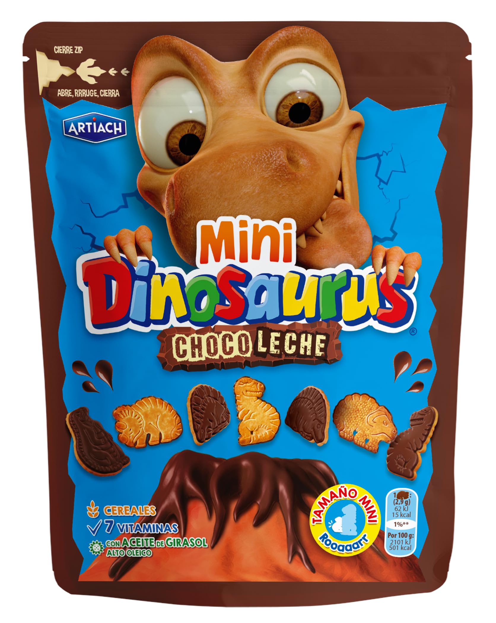 Mini Dinosaurus Chocolate con Leche con cierre ZIP 100g