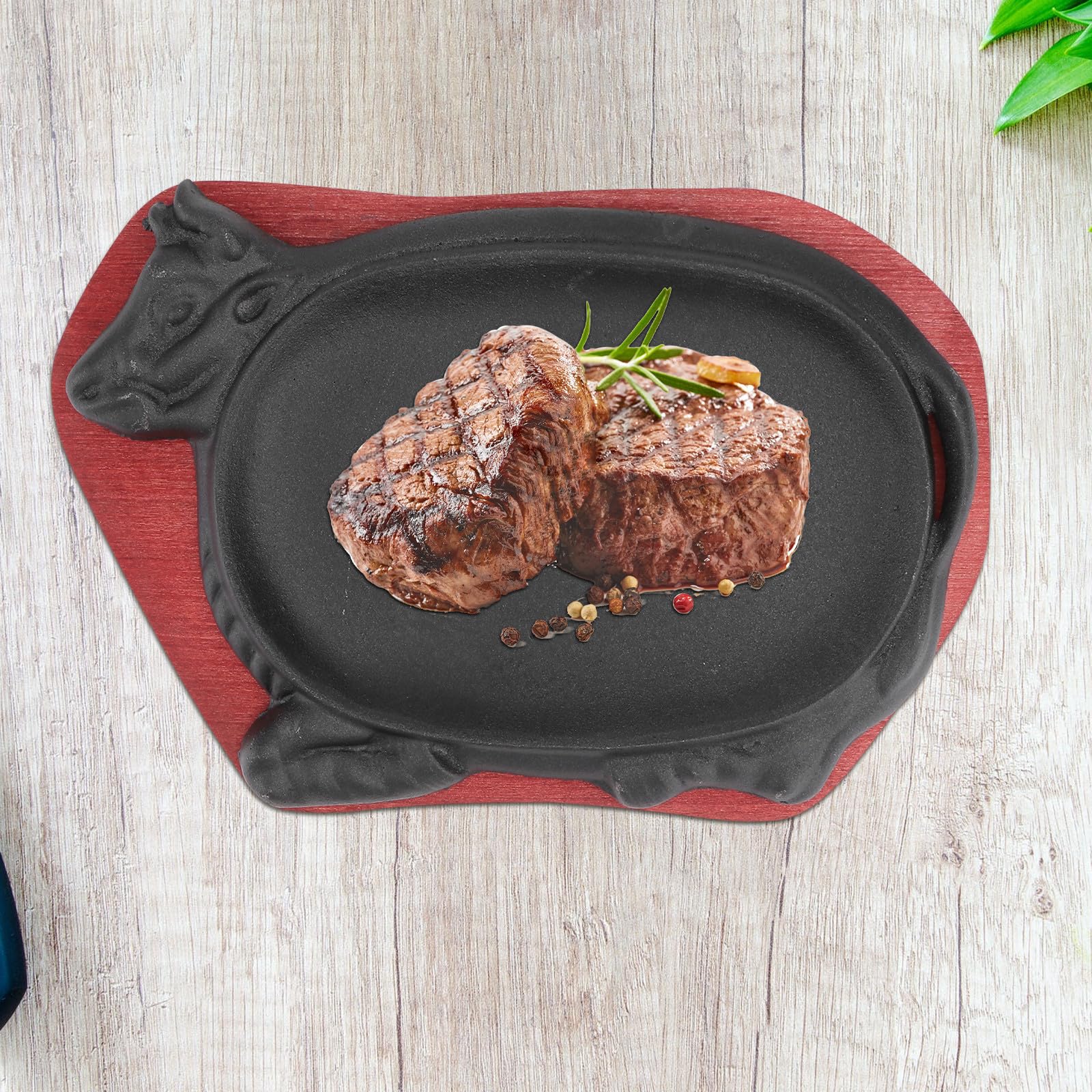 ifundom Piastra per Arrostire Carne in Ferro e Legno, Tonda, Nera, Antiaderente, Facile da Pulire e Trasportare, per Cottura alla Piastra e Barbecue, per Bistecche e Pesce