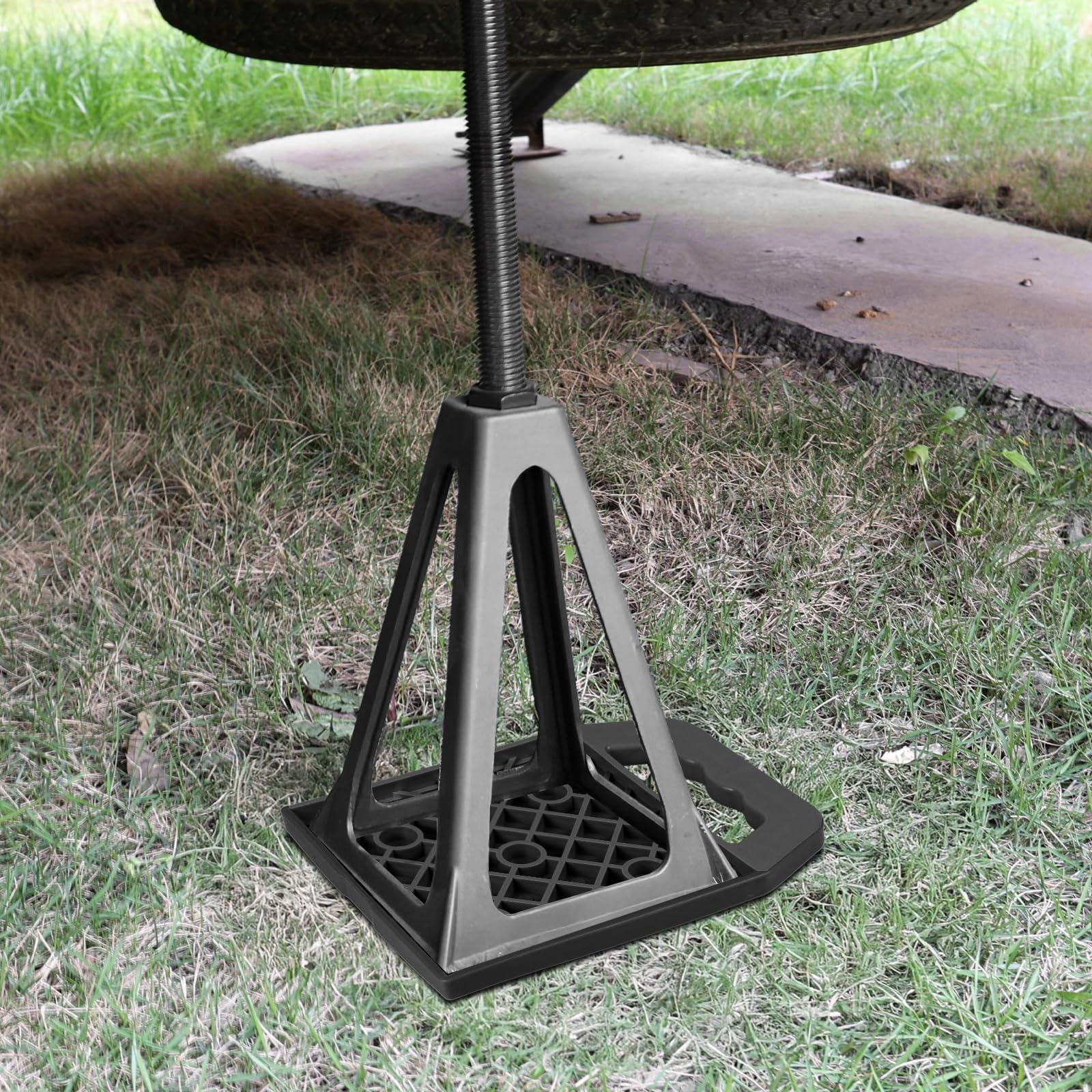 DBREAKS Lot de 4 Plaques de Support pour Caravane - 23 x 17 x 2 cm - Empilables avec Poignée - Pour Camping-car Cric - Plaques de Calage- Jack Pads - Noir