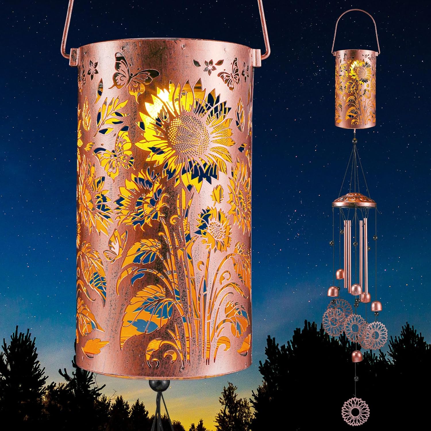 Retisee Sunflower Solar Wind Chimes Outdoor Metal Sunflower Teacher Appreciation Gifts Solar Light Windchimes Outside Indoors Christmas Decoration Birthday Gift for Home Lawn Porch Patio Garden Yard