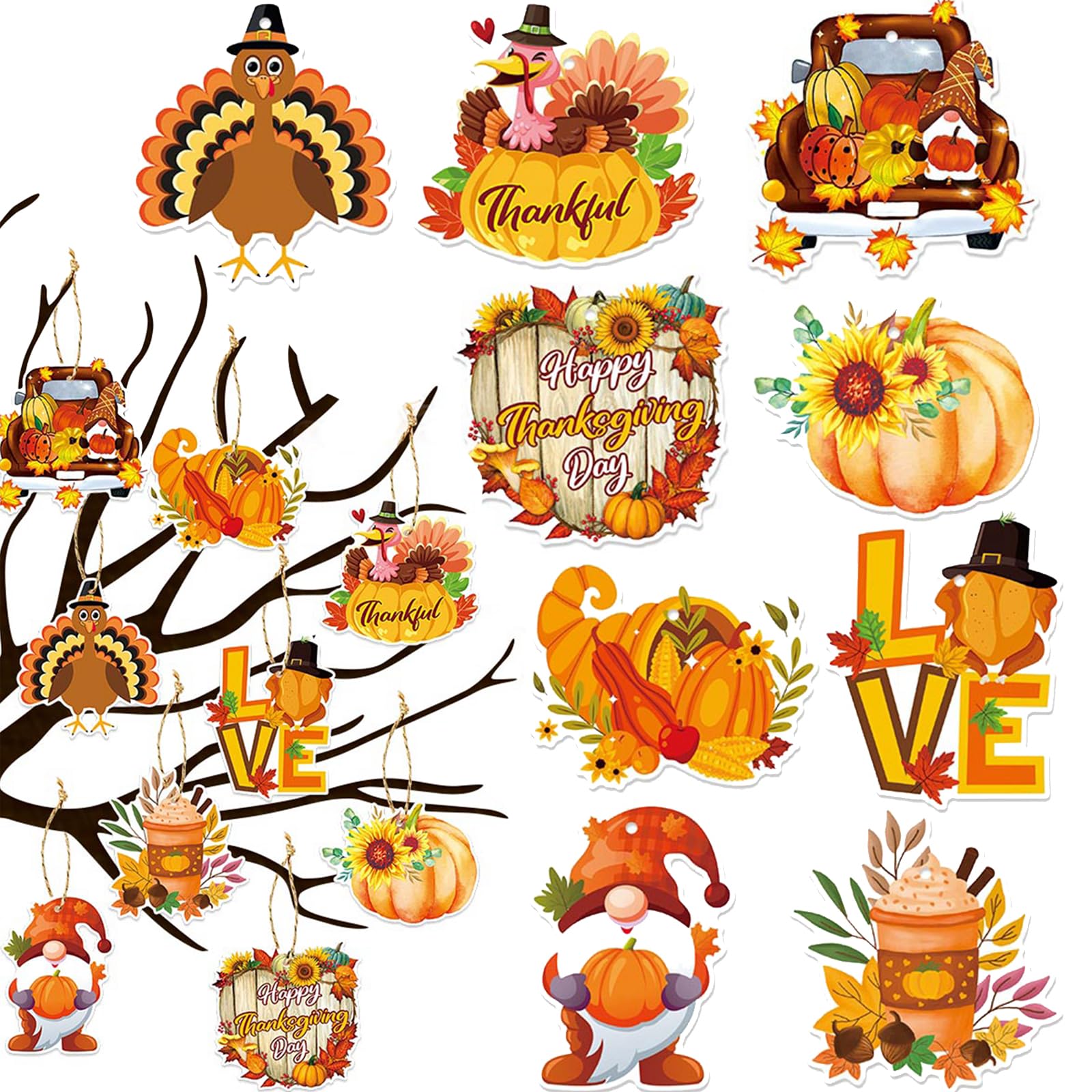 Photo 1 of ***CHECK PHOTO FOR NELLIS***Fall Thanksgiving Ornaments Pumpkin Turkey Sunflower Tree Decorations Vintage Fall Harvest Decorative Hanging Ornaments for Family Holiday Party Home Supplies