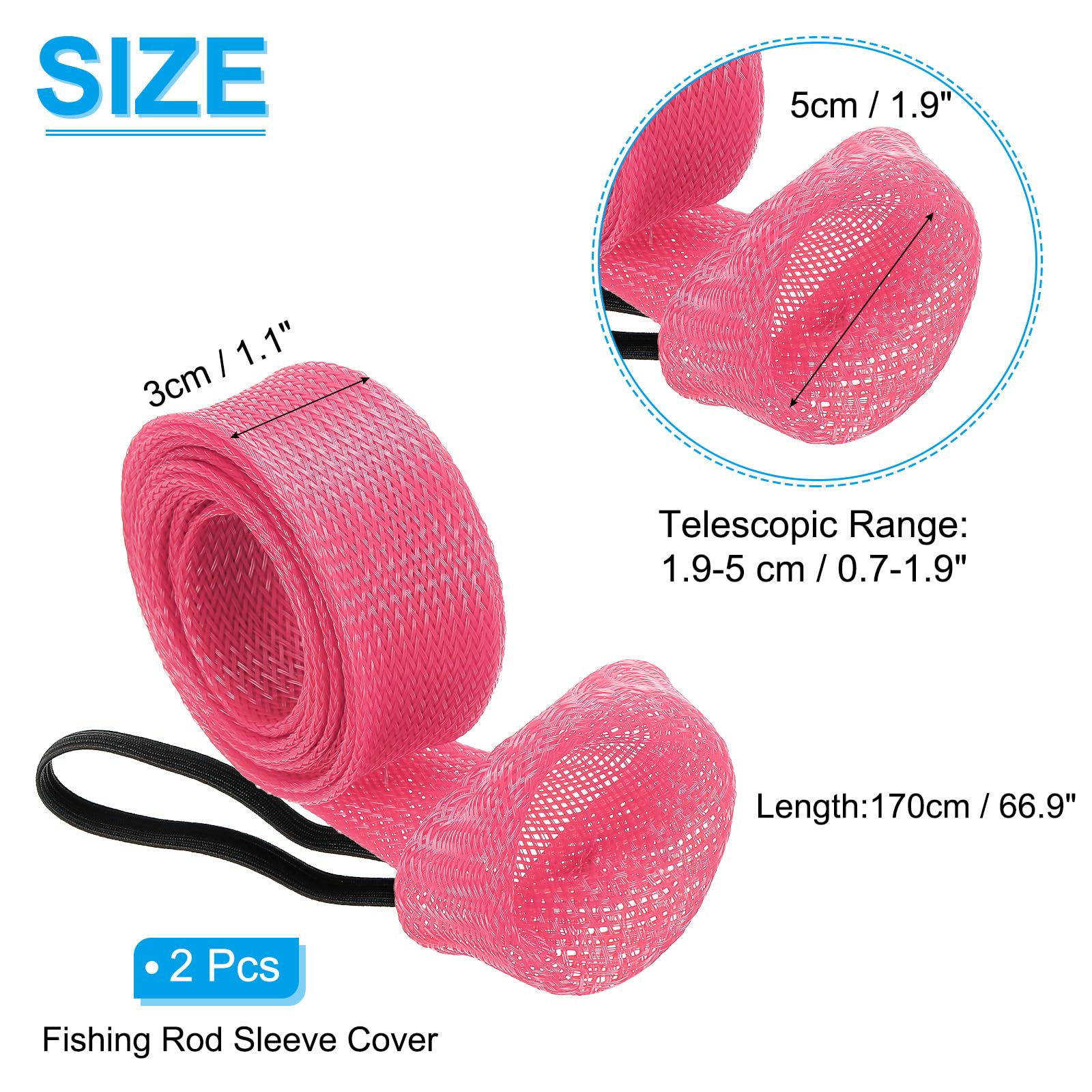 PATIKIL 67 Inch Rod Sock, 2 Pcs Fishing Rod Sleeve Cover Braided Mesh Pole Protector Gloves Fishing Tools Pointed End for Spinning Fishing Rod Fly Rod Ice Rod Casting Rod, Bright Red - Image 2