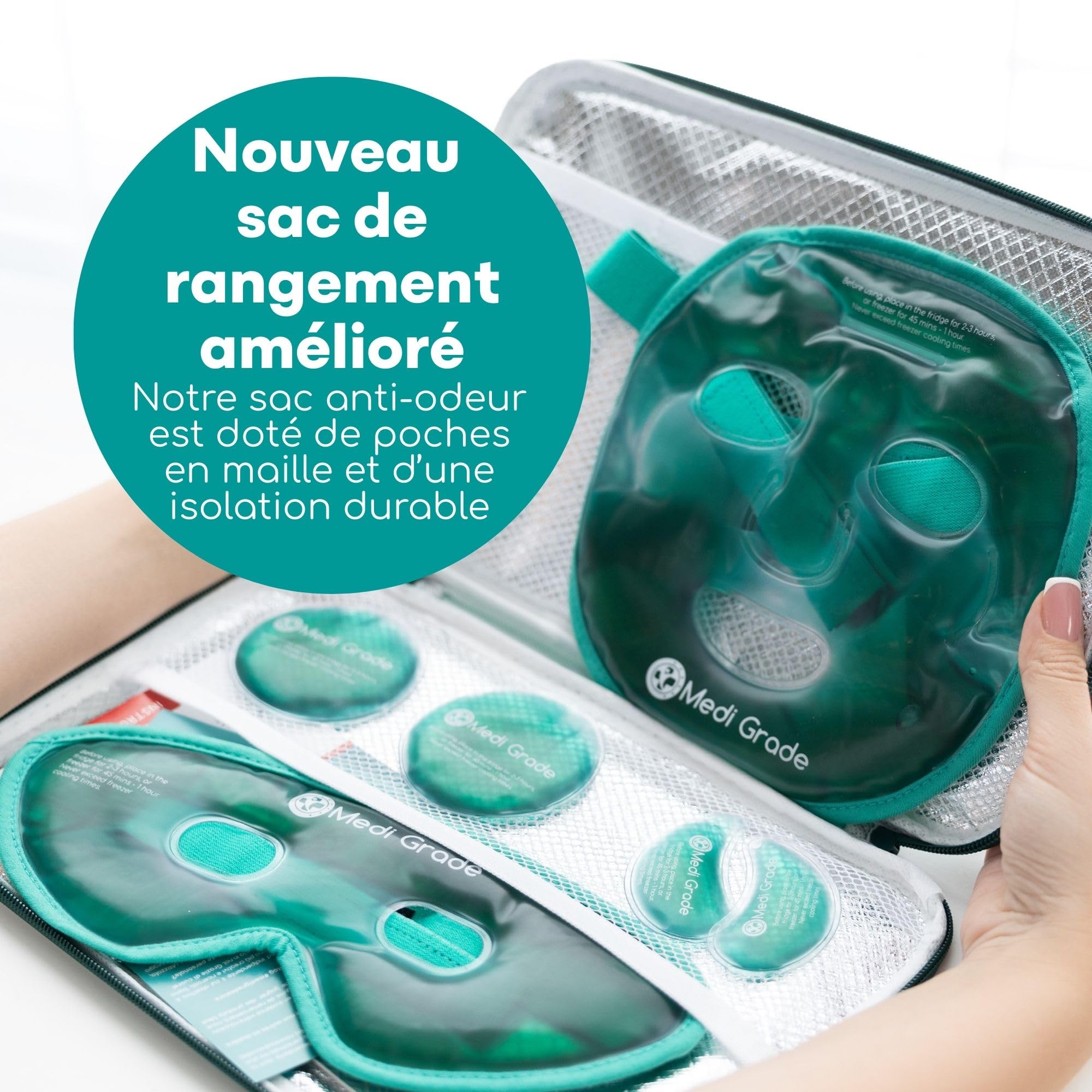 Masque Visage et Masque Anti Cerne Rafraichissant pour le Visage Complet de Medi Grade – Avec Gel Yeux – Pochette refroidissante incluse – Atténue les Poches