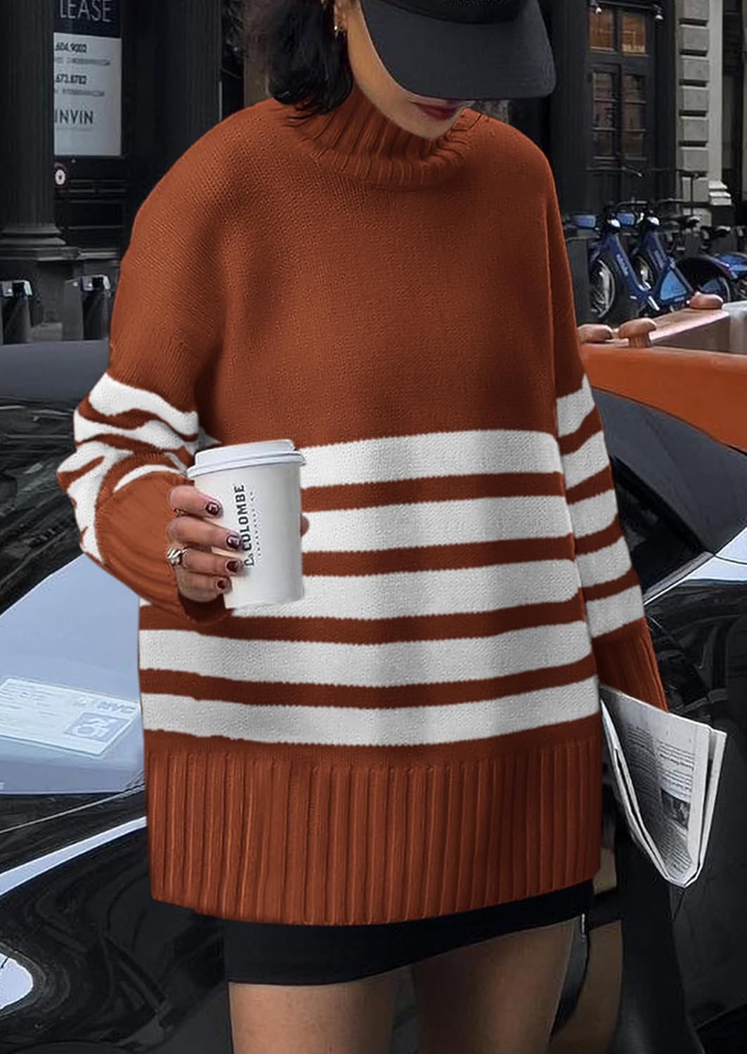 PRETTYGARDEN Women Oversized Striped Turtleneck Sweater 2025 Fall Fashion Long Sleeve Pullover Winter Chunky Knit Jumper Tops - Image 8