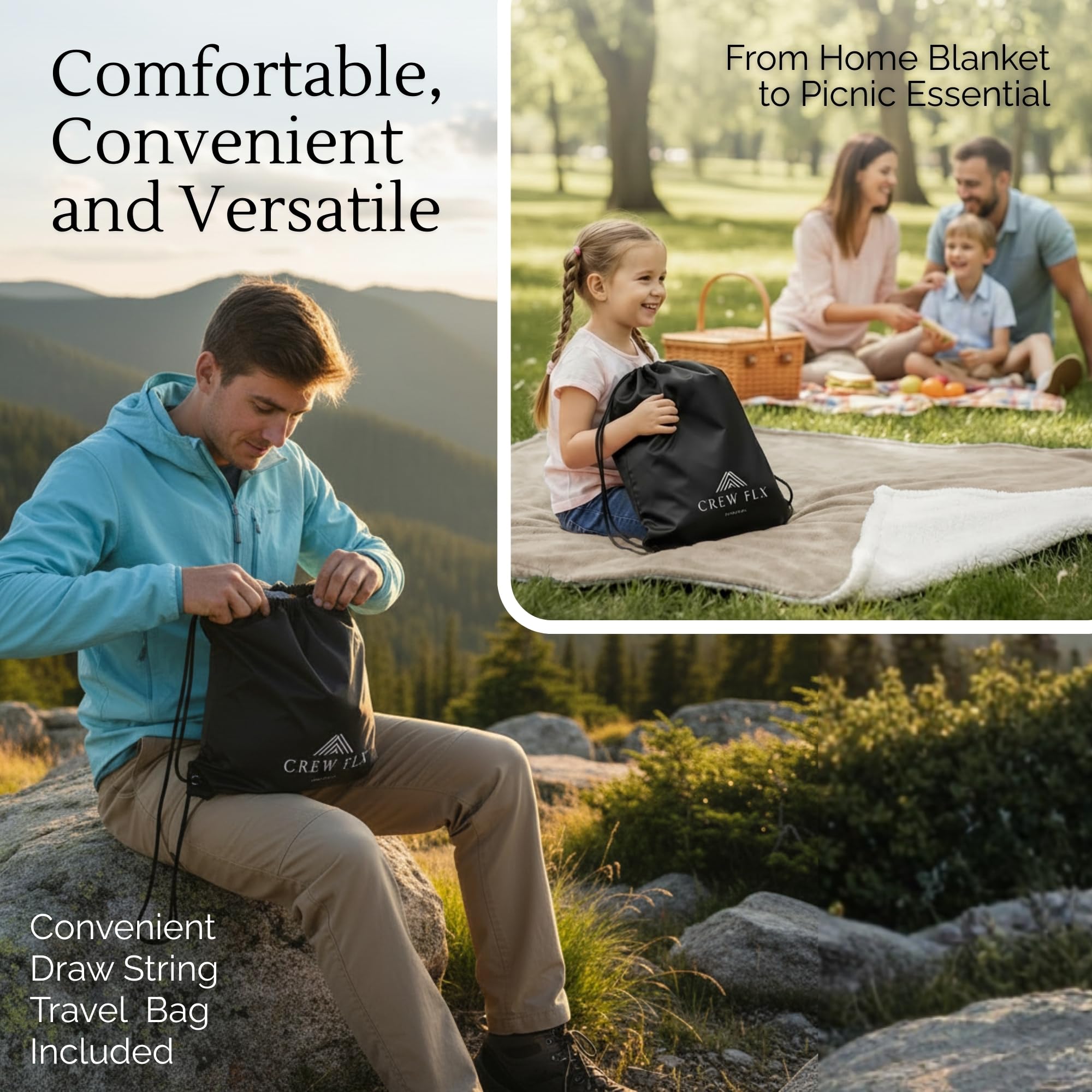 CREW FLX Waterproof Blanket for Bed Intimacy (80"x 60" Queen Size) Reversible Fleece | Sherpa, Love Blanket, Water Proof TPU Stain Proof Couch Furniture Mattress Winter Large Dog Bed Cover - Gray: Beige Sherpa Fleece 80 x 60 inch