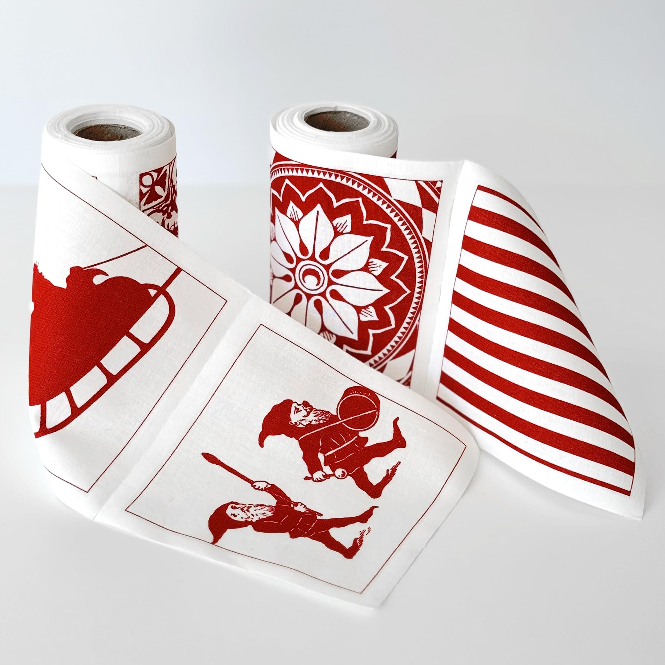 Caskata Rollo de 100 servilletas de cóctel navideñas, 100 % algodón, secado rápido, reutilizable, perfecto para Navidad, entretenimiento, regalos, rojo y blanco, 4.5 pulgadas de ancho x 4.5 pulgadas