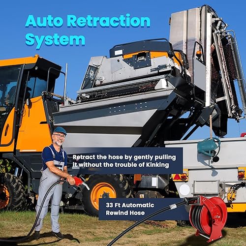 Miniatura 2 de Carrete de manguera de combustible diésel retráctil de 1 pulgada x 33 pies con boquilla de combustible, rebobinado automático accionado por resorte,