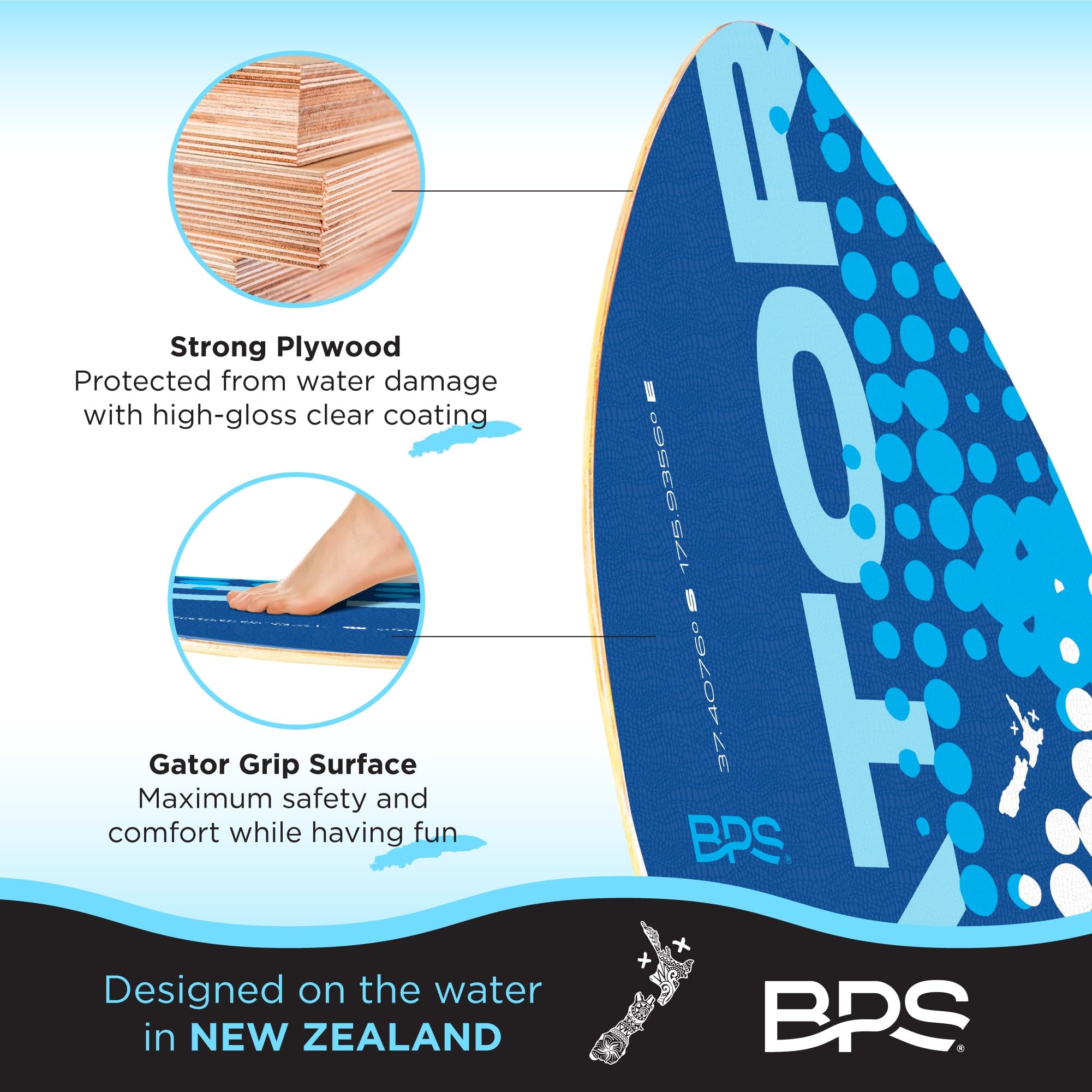 BPS 'Gator' 40 Inch No Wax Needed Skim Board - Epoxy Coated Wood