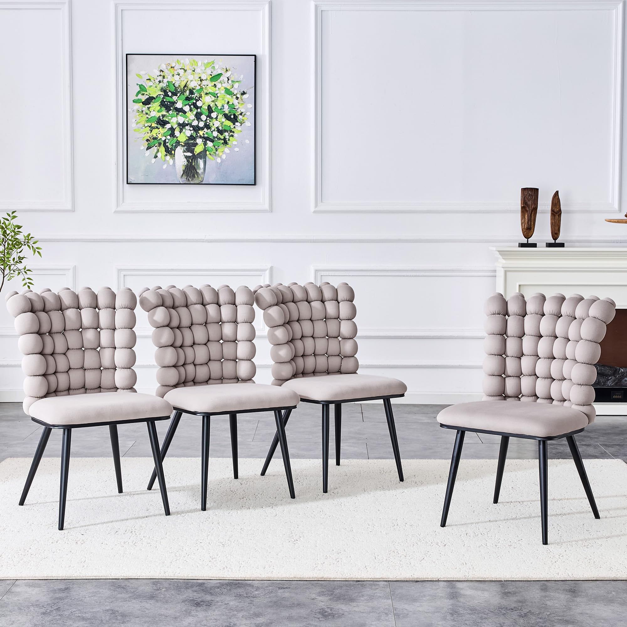 Chaises de salle à manger en velours gris avec dossier rembourré et pieds métal