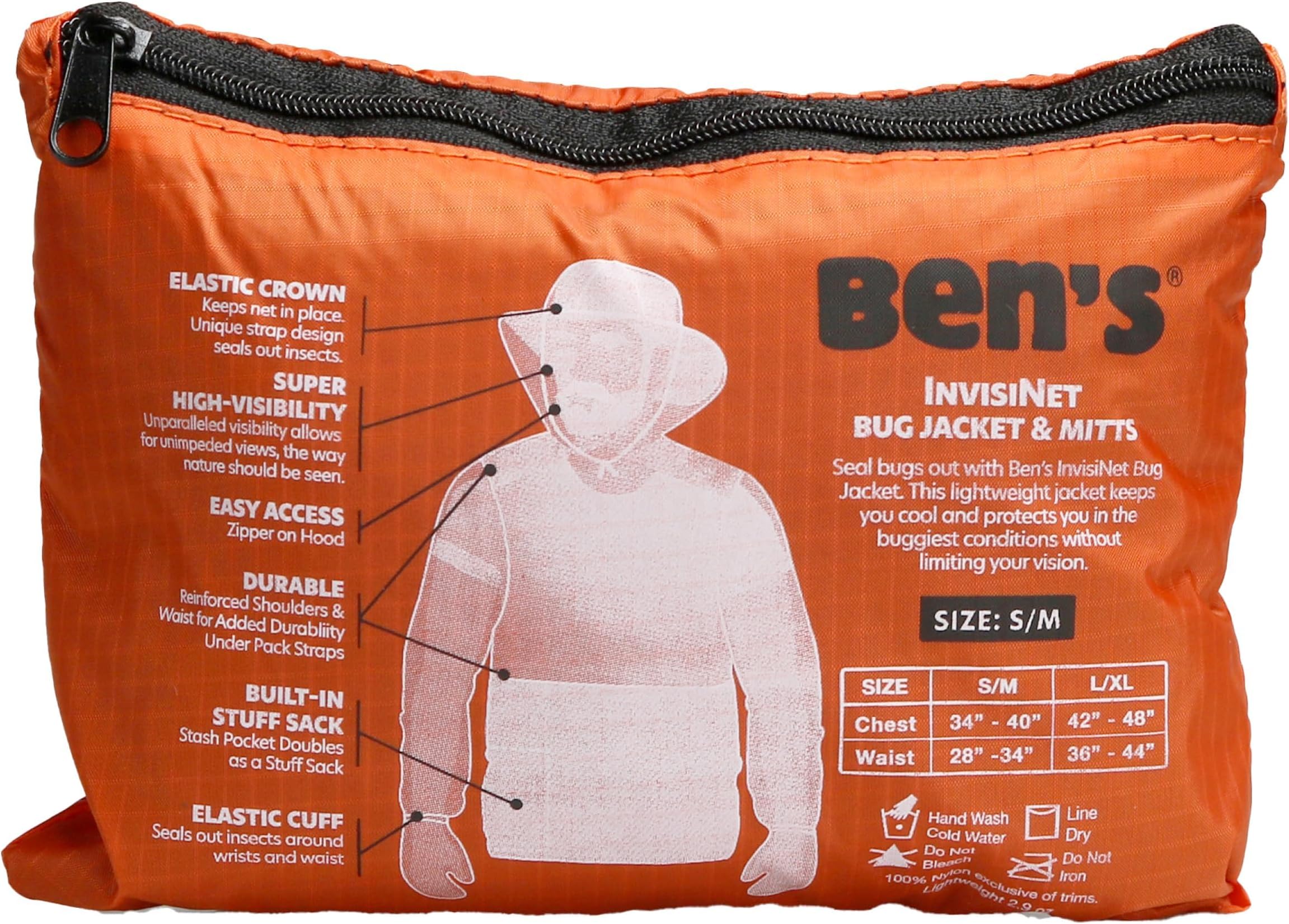 Ben's InvisiNet Bug Jacket & Mitts - Durable & Comfortable Insect Protection for Outdoor Activities - Fine Mesh Bug Net - S/M