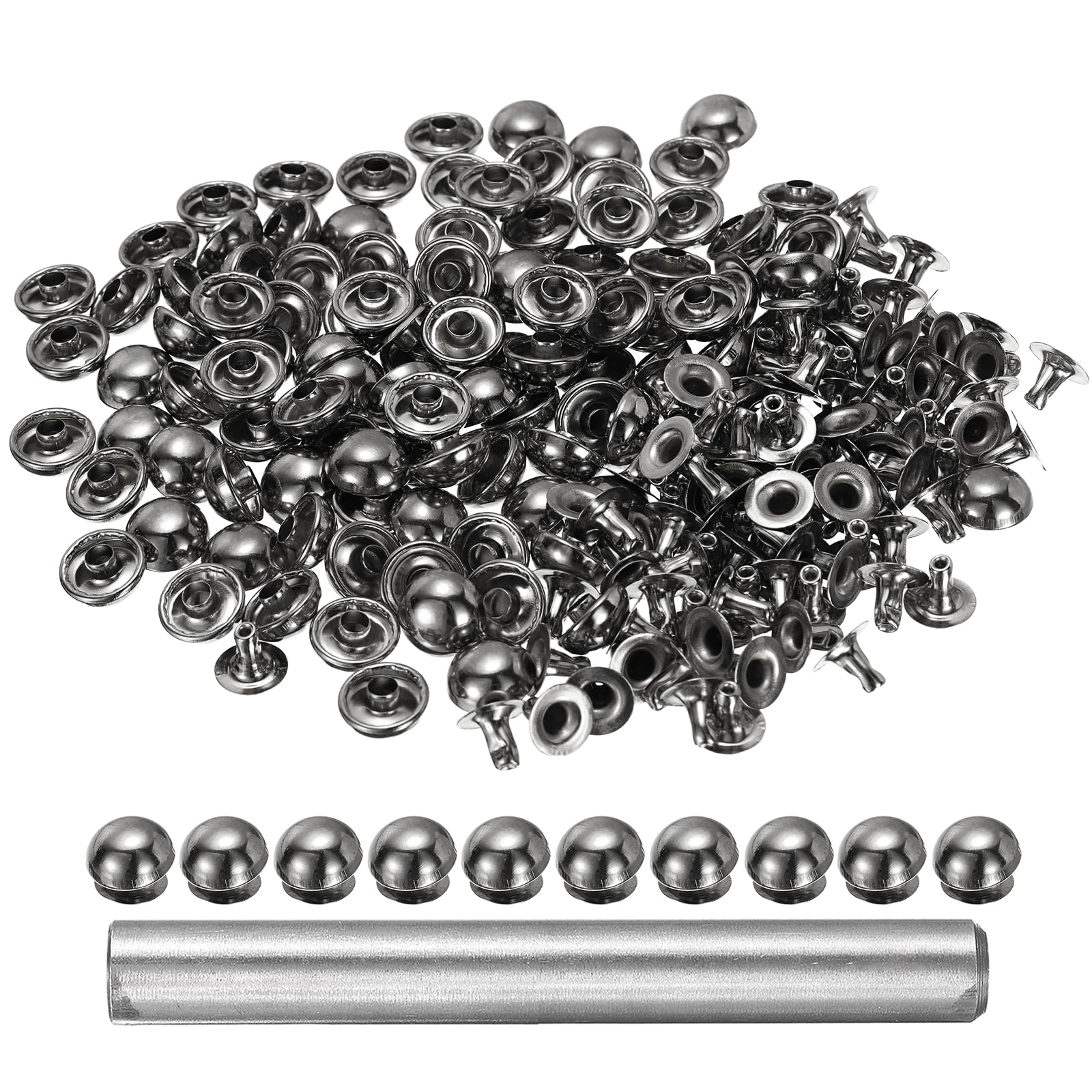 sourcing map 100pcs Round Dome Leather Rivets 10mm Leather Rivets Rapid Punk Spikes Leathercraft Decoration with Hole Punch for Rock Nailheads Clothing Belts Bags Shoes, Grey